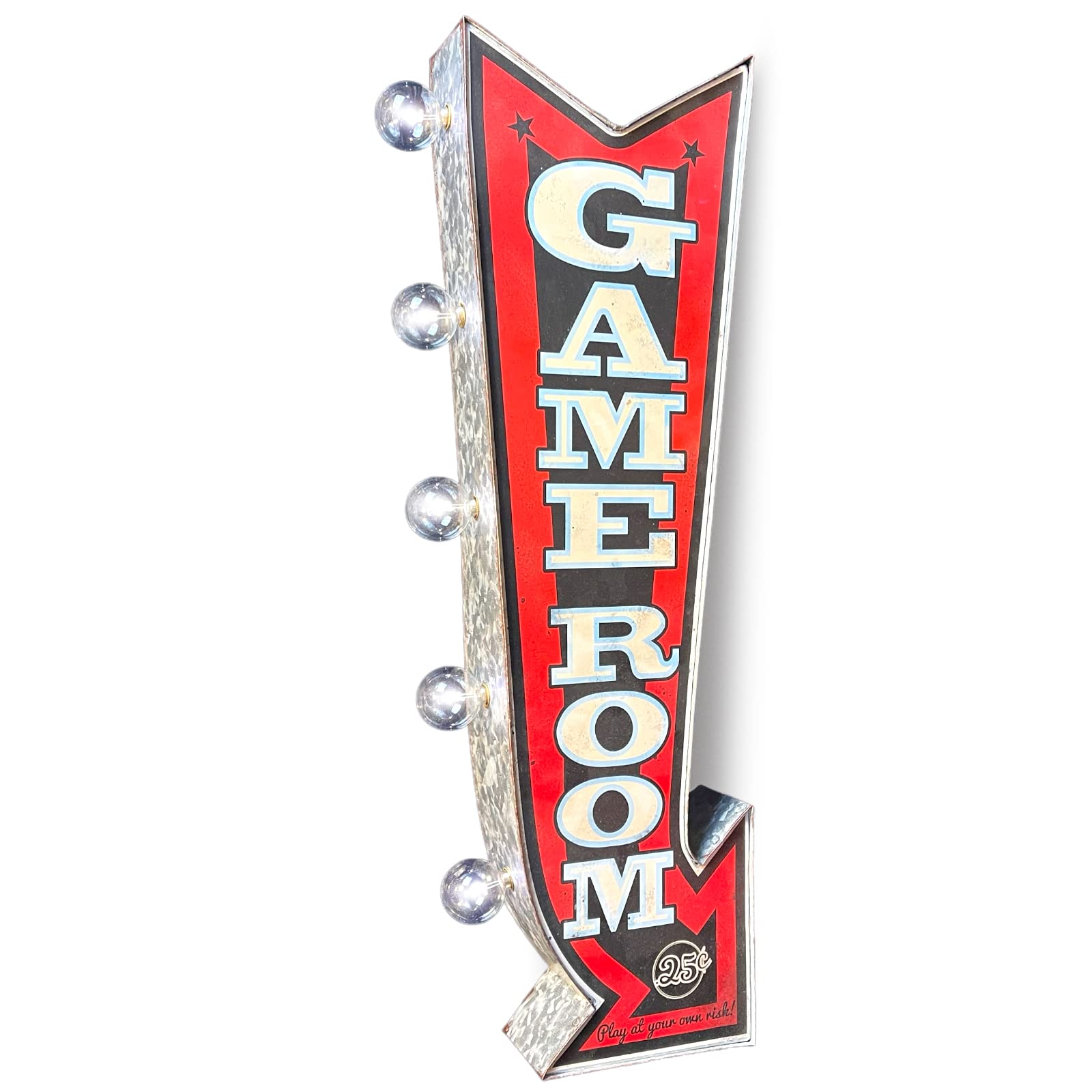 American Vintage Sign Co. Double-Sided Marquee Sign with LED Bulbs, Vintage Print, 25” x 8”, Game Room Decor, Model 50001