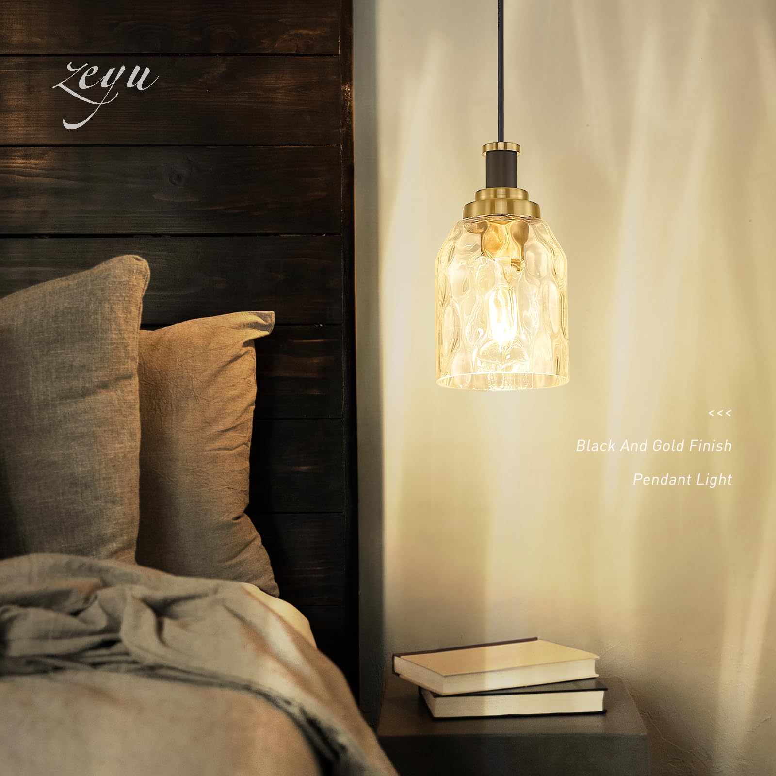 Zeyu Pendant Light 2 Pack, Vintage Adjustable Hanging Light For Hallway, Haning Light Fixture Ceiling With Water Ripple Glass Sh