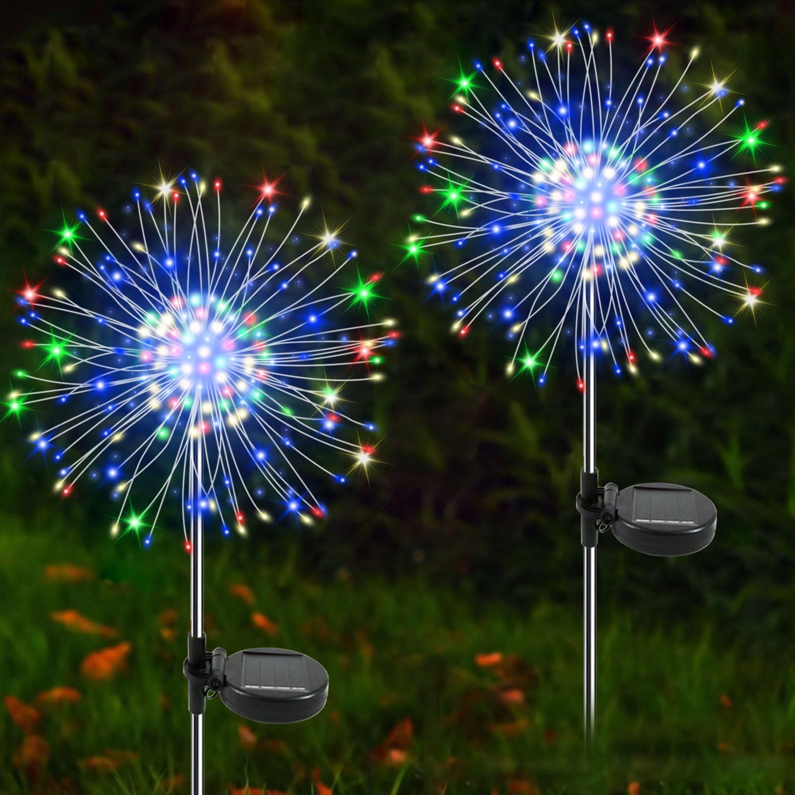 YaaFen Solar Garden Lights Outdoor, 2 Pack, 120 LED, Waterproof, Multicolor Starburst Decor