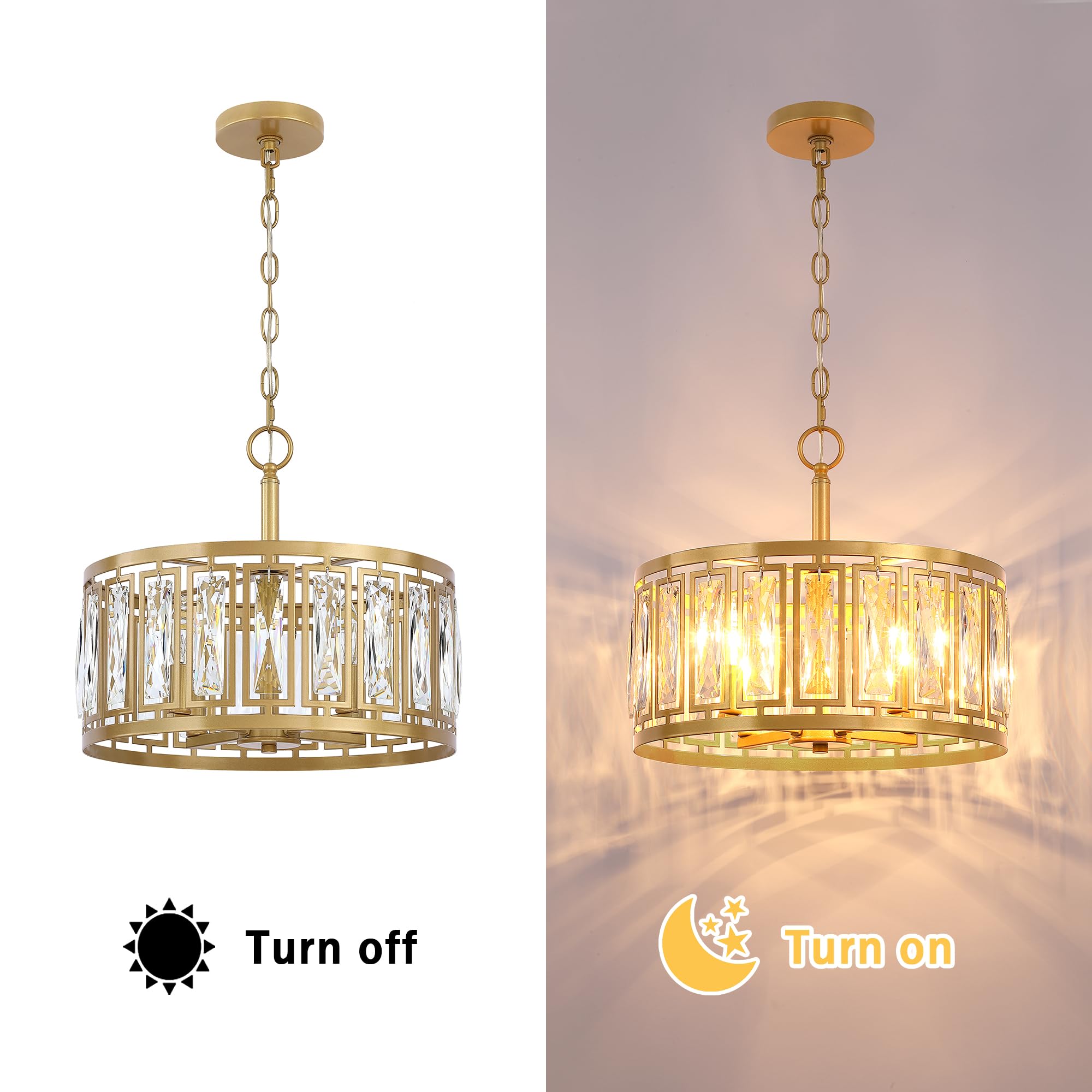 Gold Crystal Chandeliers, 4-Light Modern Pendant Lighting For Dining Room Hanging Ceiling Light Fixtures Over Table, Modern Crys