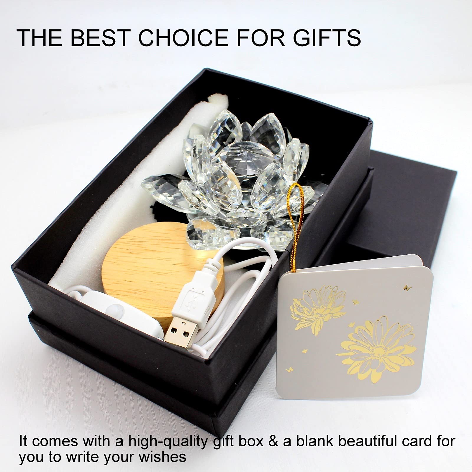 TENGFENG Crystal LED Lotus Light - USB Powered Flower Lamp with Remote Control, 7 Color Change, Glass, Great for Bedroom Decoration