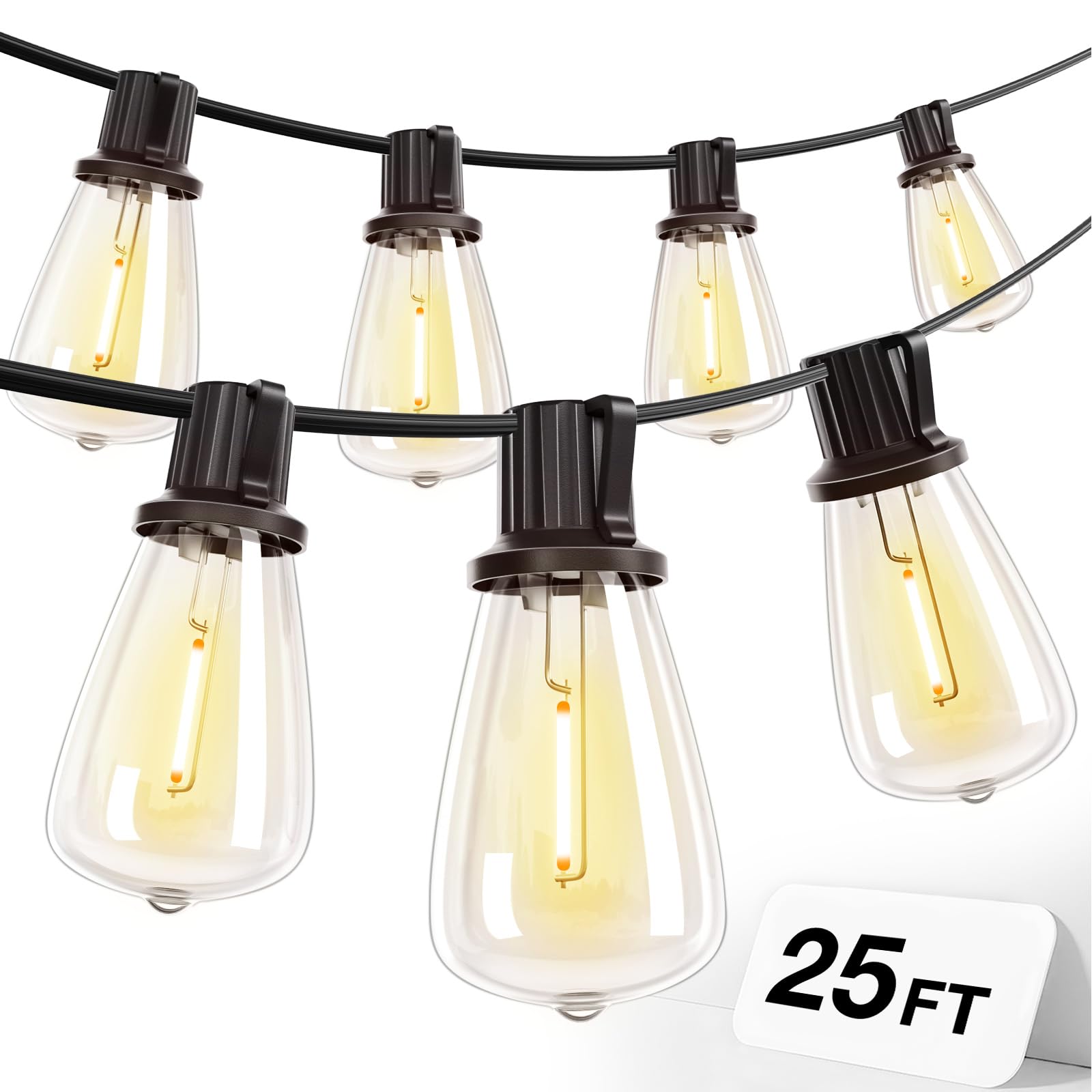 addlon 25FT LED Outdoor String Lights with 9 Shatterproof ST38 Bulbs, Vintage Edison Style Patio Lights, Connectable & Waterproo