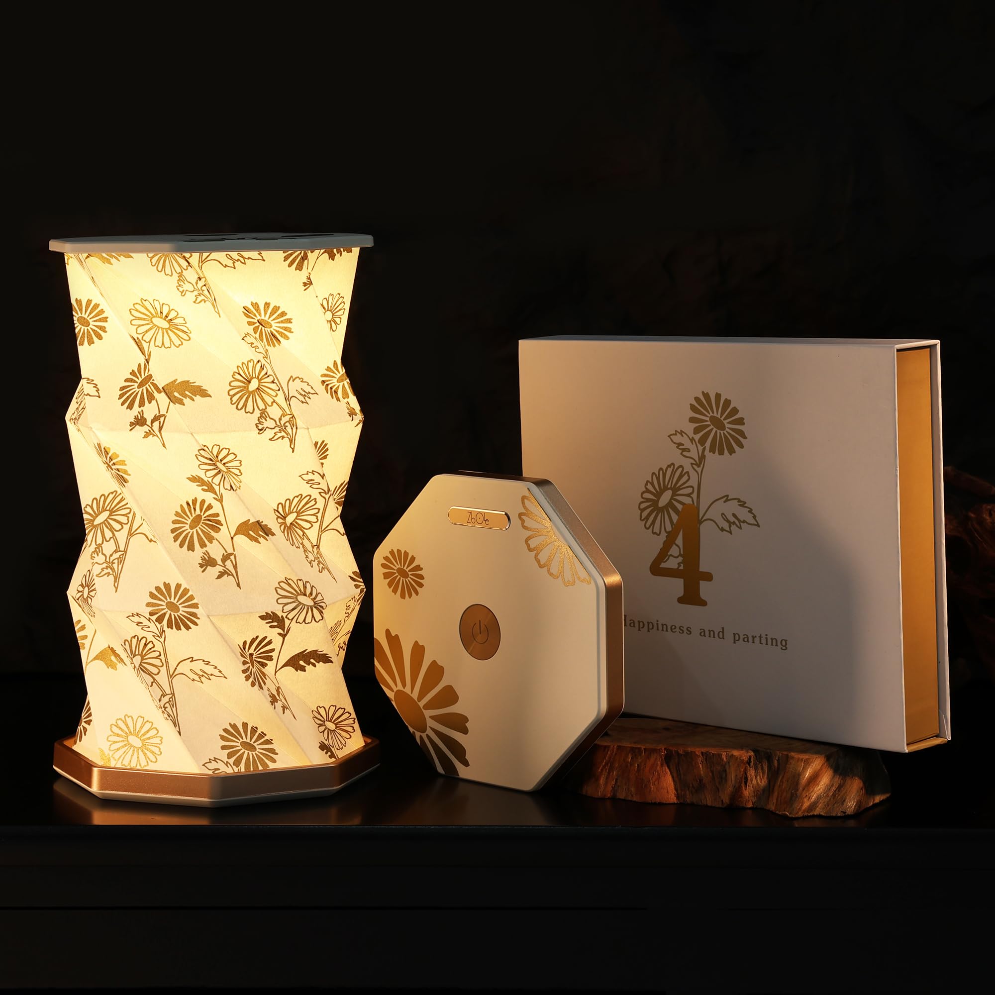 ZBOLE Birthday Flower Folding Rotating Lamp - April Daisy  Rechargeable Folding Paper Light  Elegant Gift Box - Ideal Anniversary  Birthday Gift for Women  Mom  Sister  Grandma-White