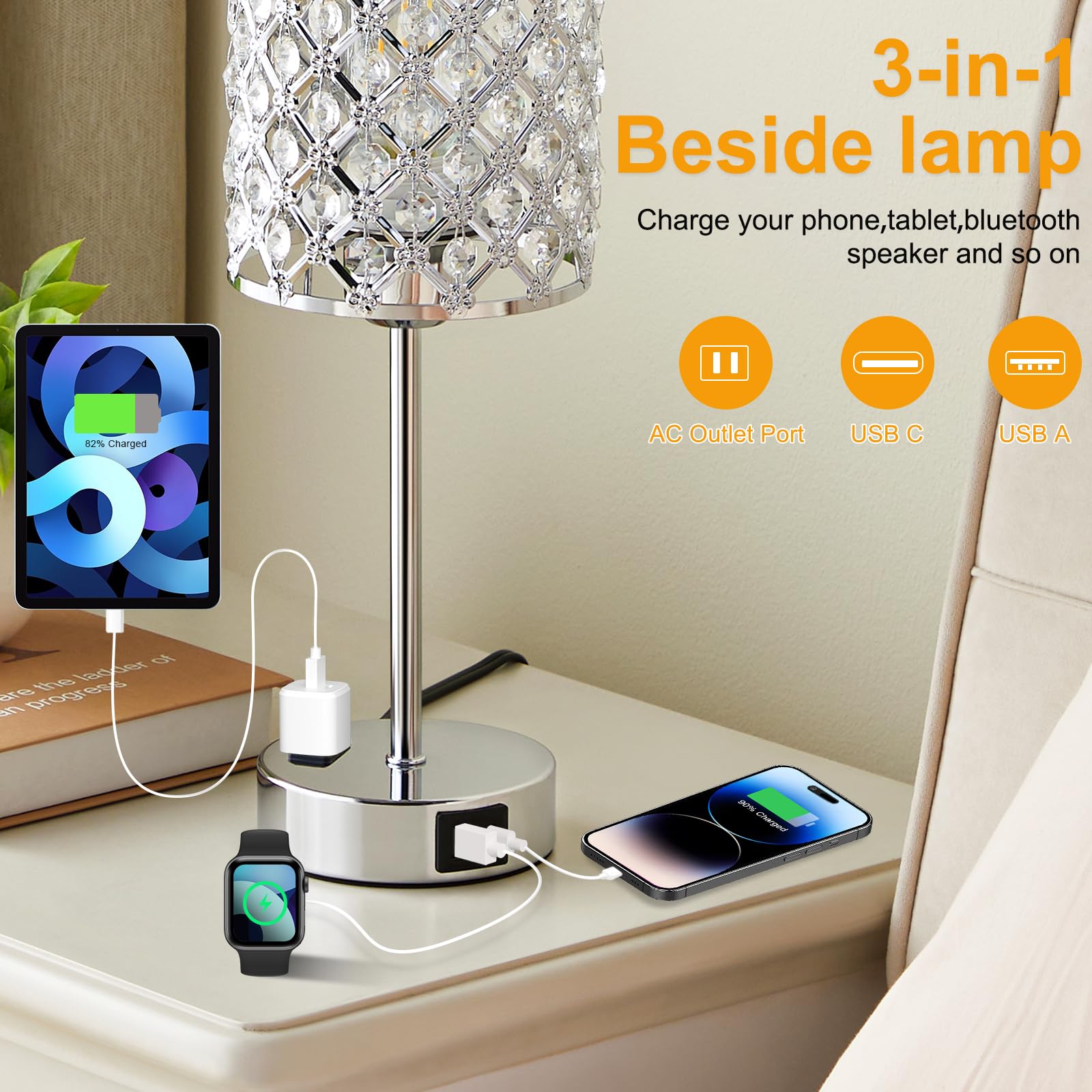 Hong-in Table Lamps Set of 2, Crystal Touch Lamps with USB Ports, 5.1IN, A-Sliver, Model 58b8b5de-8dbe-4
