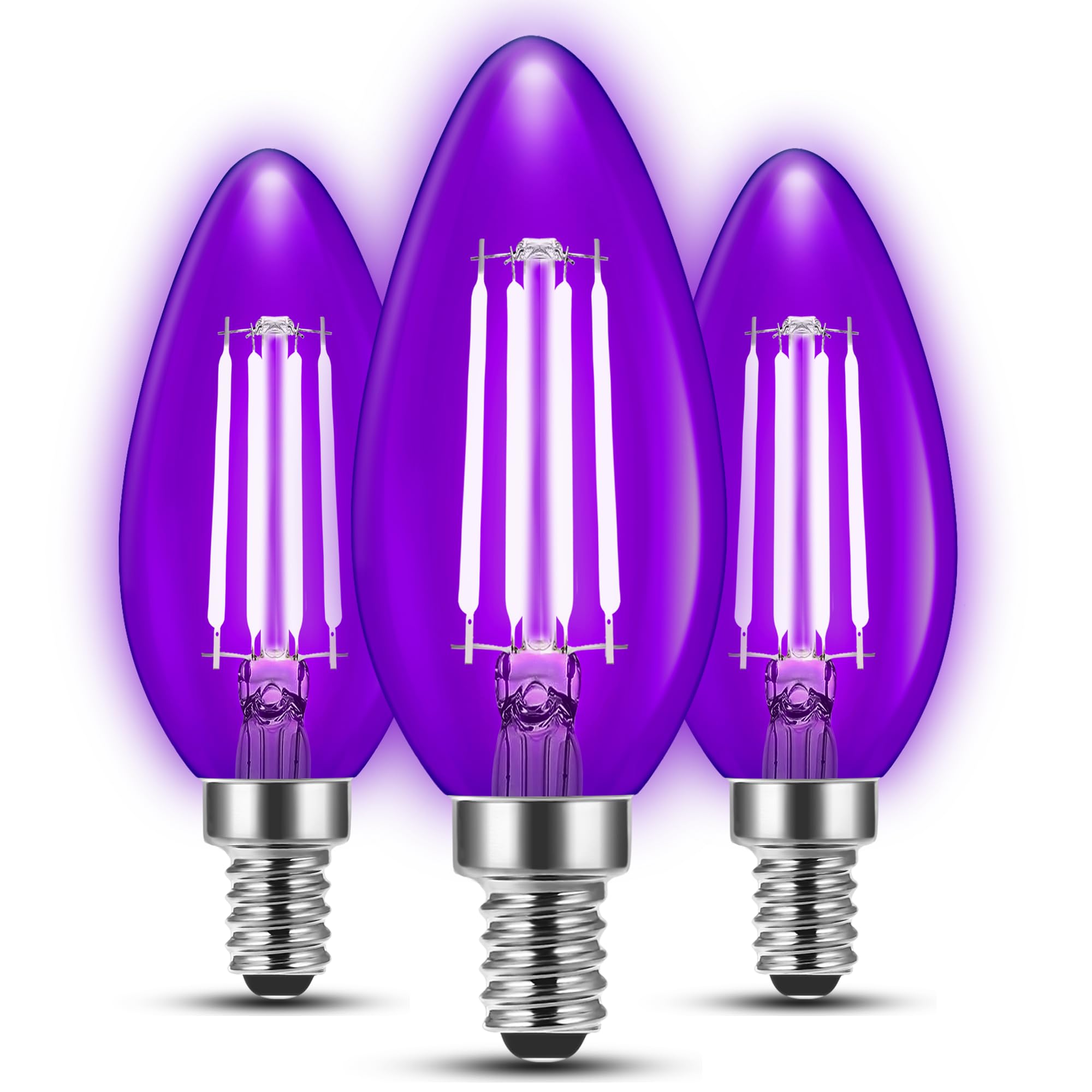 Flaspar 3 Pack E12 Led Purple Light Bulbs  E12 Filament Candelabra Bulb 4W 40W Equivalent  Vintage Led Purple Lights For Christmas Light Bulbs  Porch  Halloween Party  Black Decorative Lighting