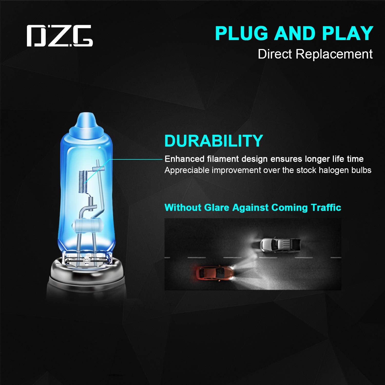 DZG H9 Halogen Headlight Bulb 65W 5500K Warm White Fog Light Replacement, Pack of 2