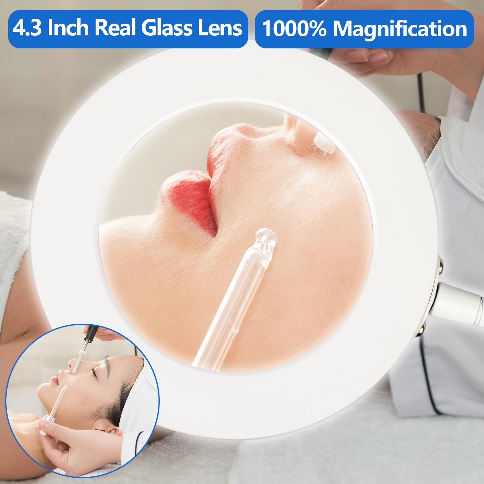 HITTI 10X Magnifying Glass with Light, Flexible Gooseneck, White, Metal Aluminum Alloy, Model TP-desk-White LDD