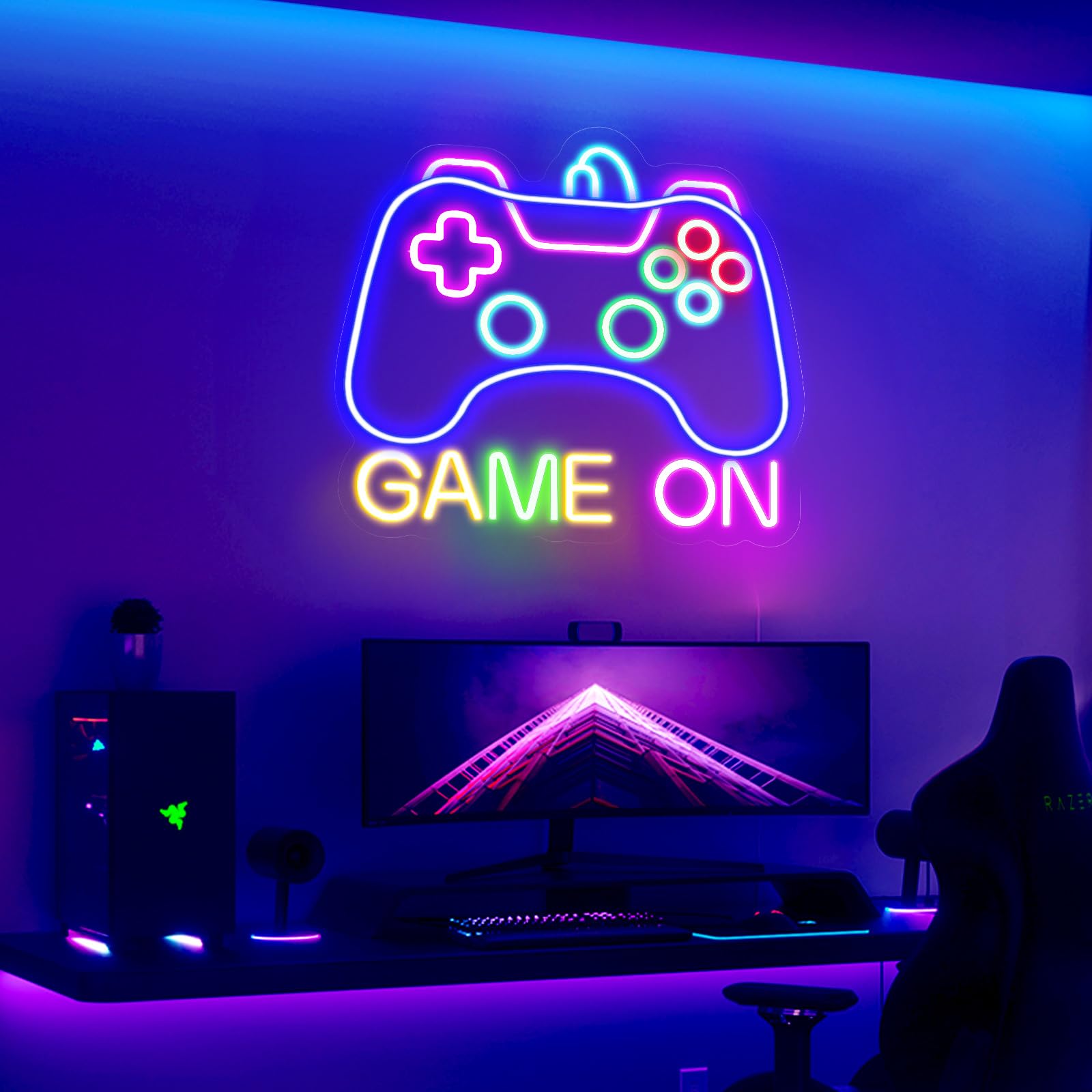 STYPOP Gamer Neon Sign - Game On LED Wall Decor, 14.2in x 13.4in, A-Game On, Perfect for Teen Bedroom and Game Room