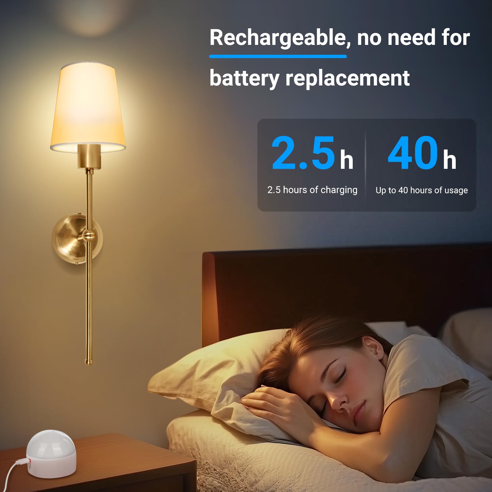 TaoFiaCo Battery Operated Wall Sconces Set of Two, Rechargeable Wireless Wall Sconces with Remote Control Dimmable, Gold Decor B