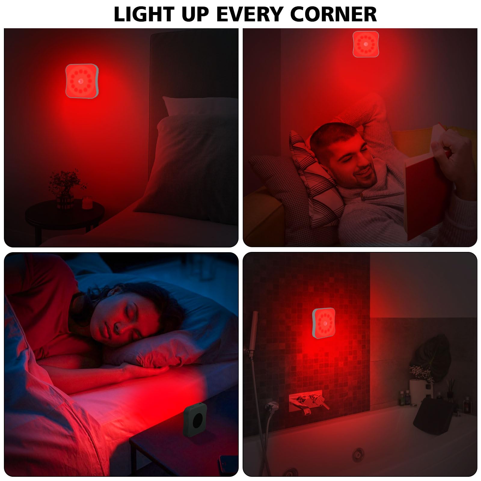 Bestendony Red Motion Sensor Night Lights, Rechargeable, 4 Pack, Magnetic, ABS Material, Sleep Aid for Bathroom, Hallway, Bedroom