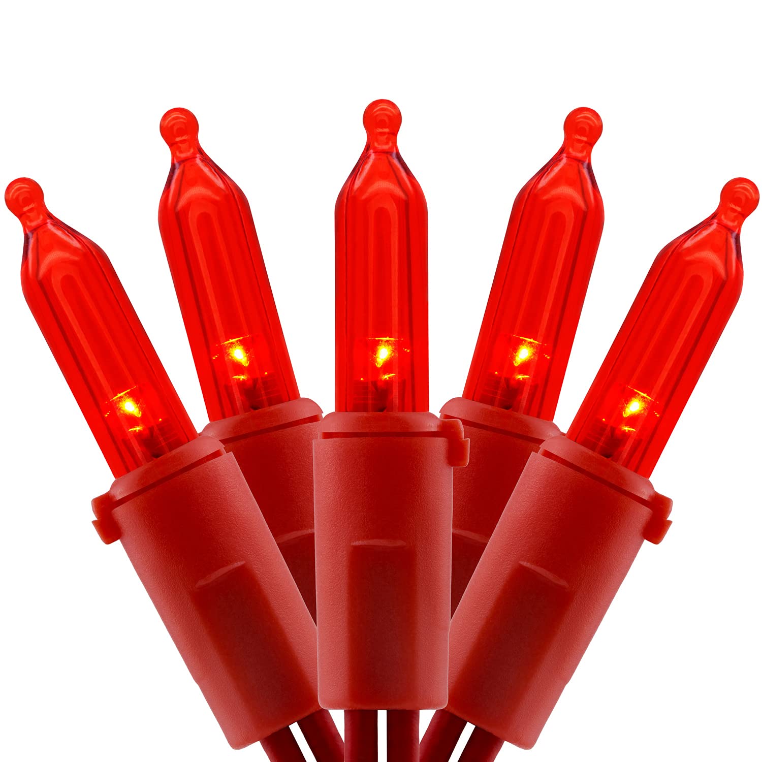 YULETIME Red LED Christmas Lights Set, 200 Lights, 66 ft, Red Wire, UL Certified, Model BMD-L-200E/4F