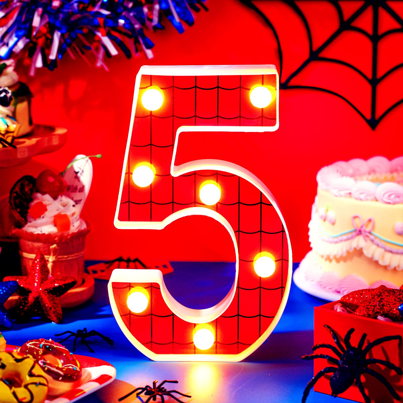 VIHOSE Spider LED Number Lights for Birthday Party - Number 5, 8.7" x 1.8", Polypropylene, as shown, Model ANB-VIHOSE-185