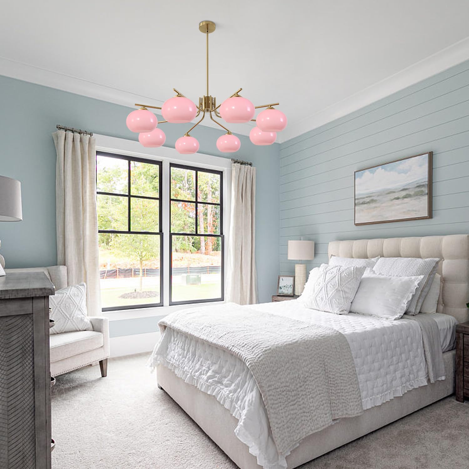 Kco 8 Light Pink Bubble Chandelier - Modern Pendant Light For Kitchen & Dining Room