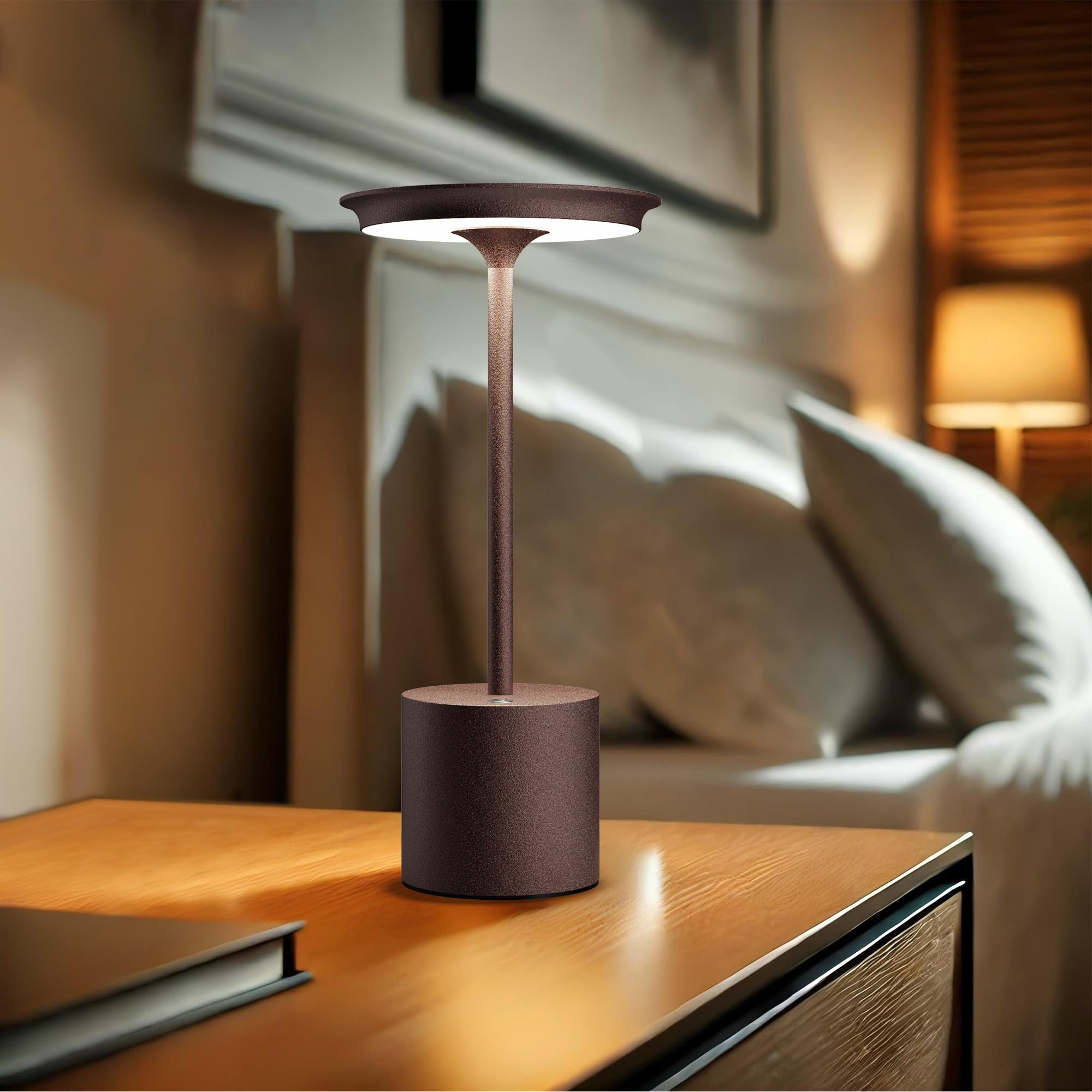 Sikevht Cordless Table Lamp, Portable Rechargeable 6000mAh, LED Light for Dining & Outdoors, Rust, Model S823
