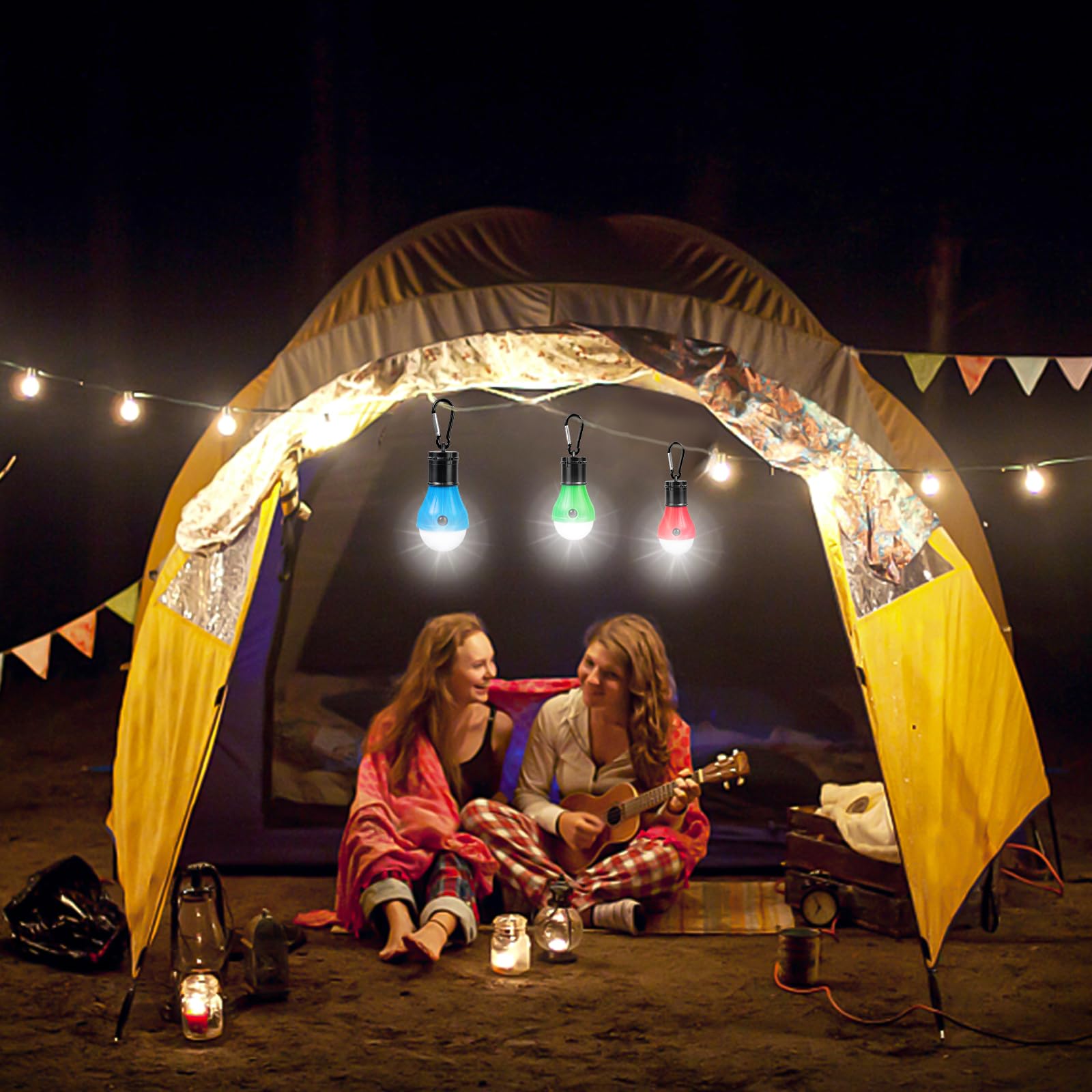 Jarxin LED Camping Lantern, USB Rechargeable, 320 Lumens, 4 Pack, Colored