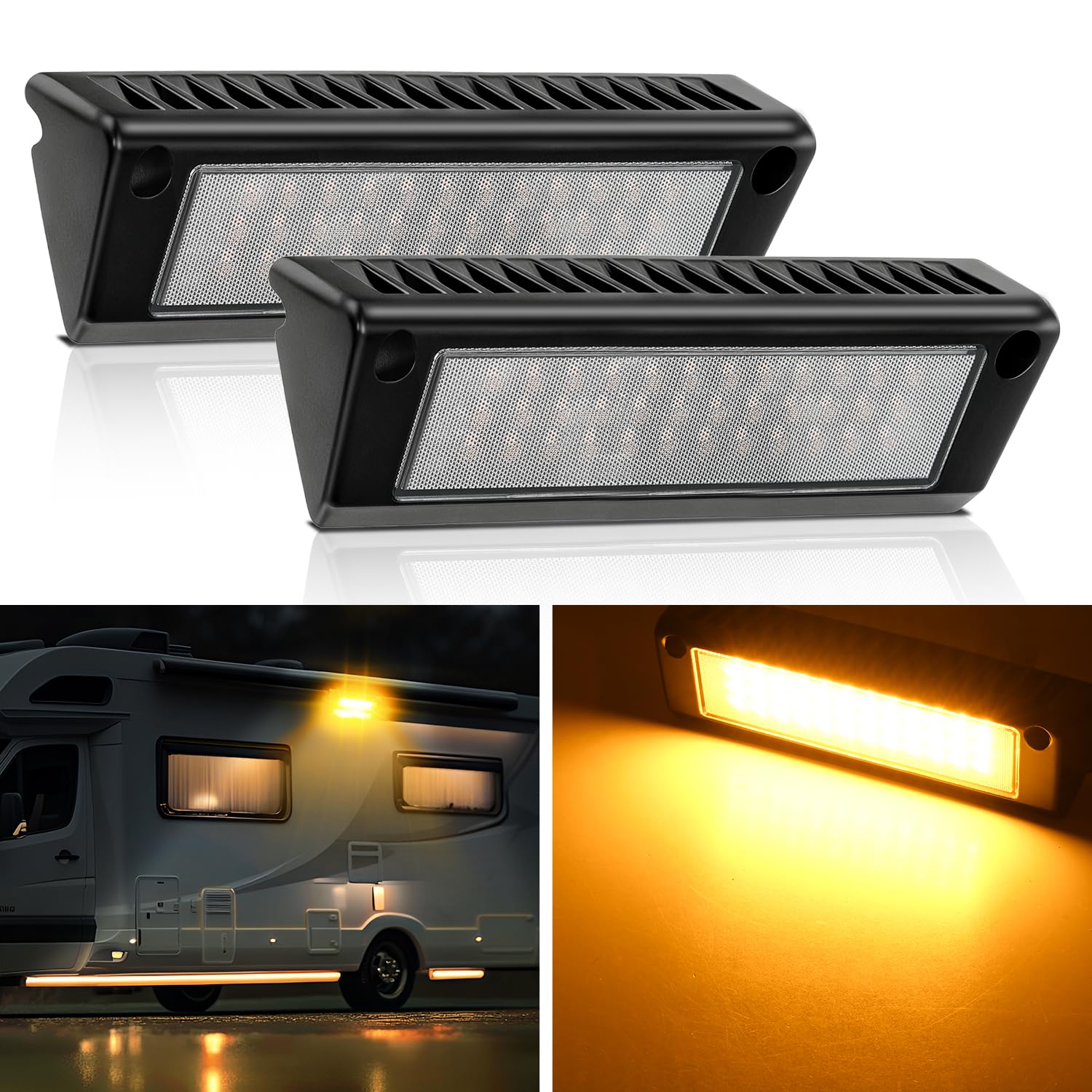 Nilight RV Exterior Light 9 Inch Amber LED Porch Lights, Black Aluminum Housing, Model RV-707BA, 12V/24V for RVs and Trailers