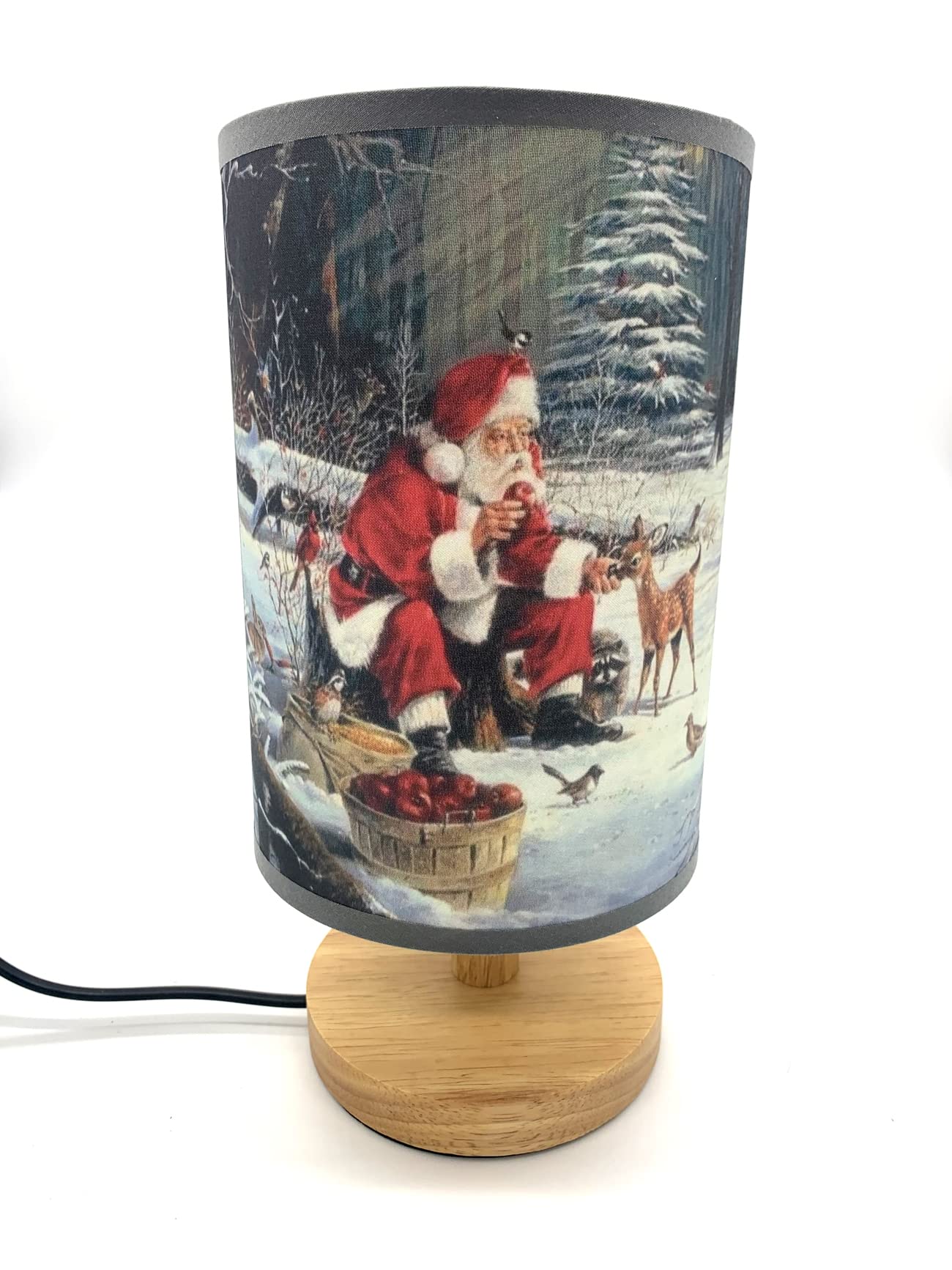 CDecor Christmas Santa Claus Table Lamp Bedside Night Light Wood Base Room Decoration or Great Gift Ideas