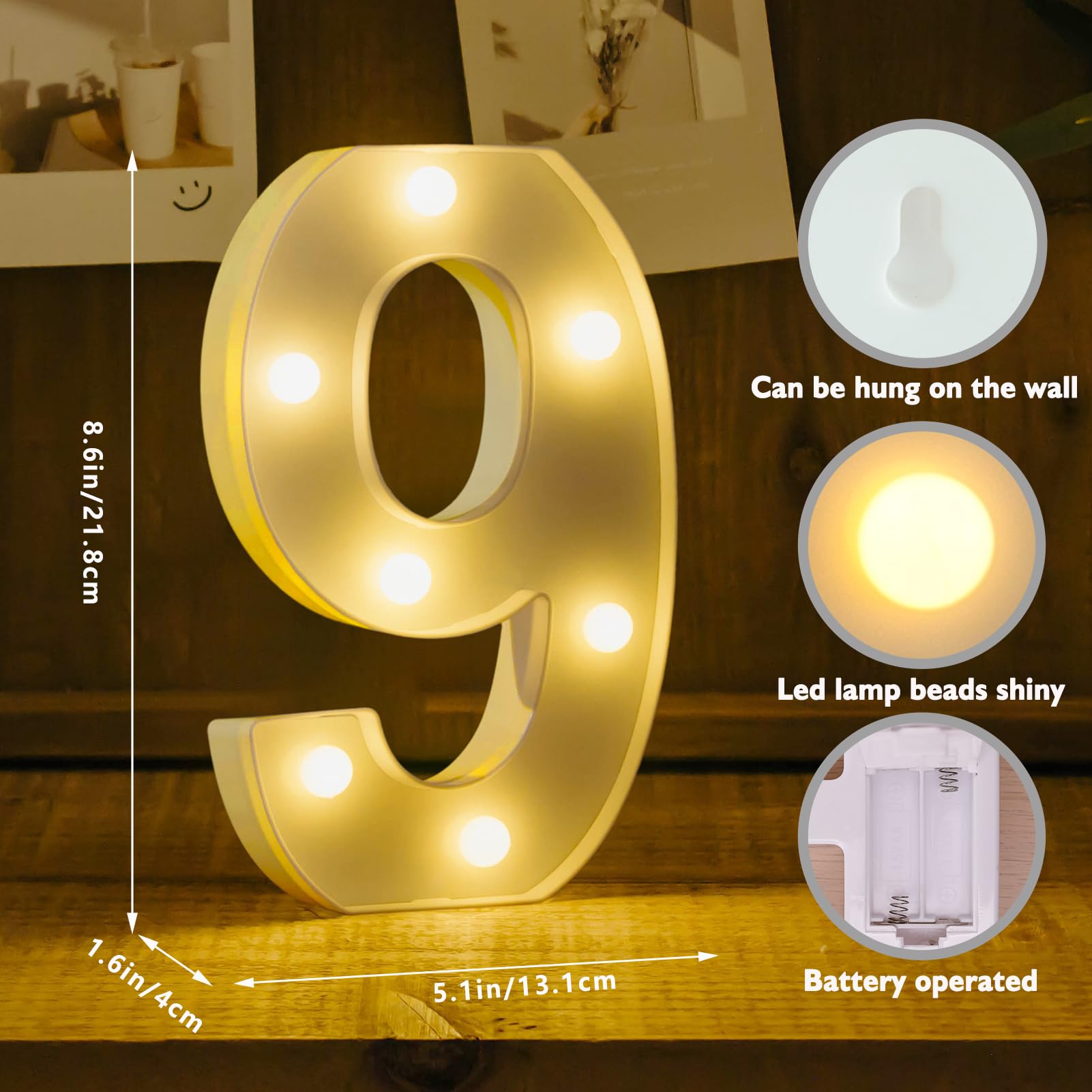Ifdgctk Light Up Numbers  Led Letters Lights 10 Number  Decorative Lighted Letters  Battery Powered Led Light Up Number For Party  Bar  Night Light  Home Decor(Number 9)
