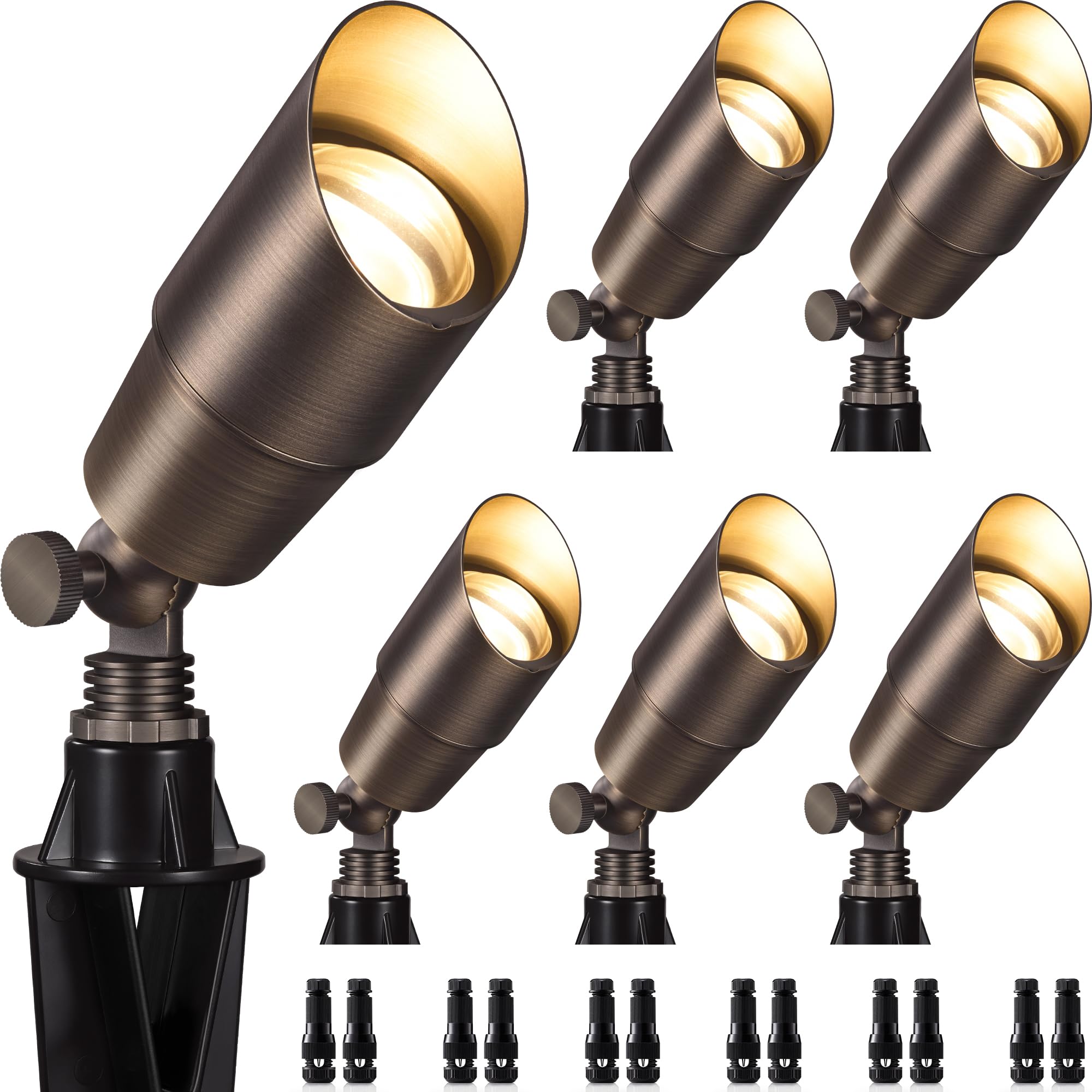 SUNVIE Solid Brass Low Voltage Landscape Lights 12V Landscape Spotlights Waterproof Outdoor Spotlights for Yard, Heavy Duty Land