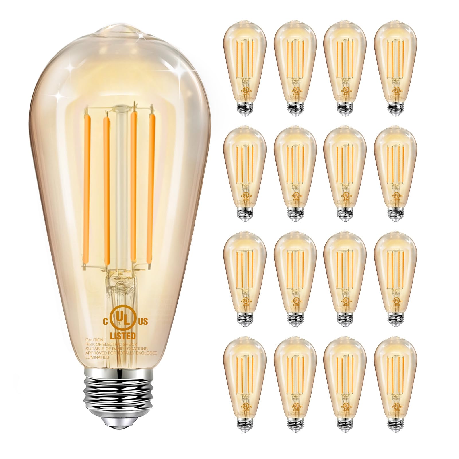 DAYGameTER 16 Pack Vintage LED Edison Bulbs  E26 Led Bulb 60W Equivalent  Dimmable Led Light Bulbs  High Brightness 800 LM Amber Warm 2200K  ST58 Antique Filament Bulbs  Clear Glass Style for Home