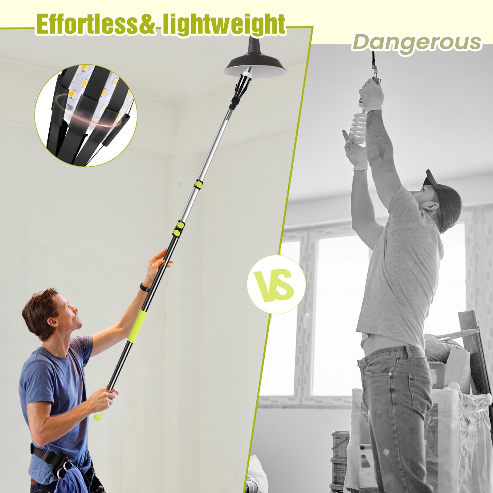 FixOasis 20FT Telescopic Light Bulb Changer - Aluminum, Lightweight, Yellow and Black, Model HDQ0 for High Ceilings
