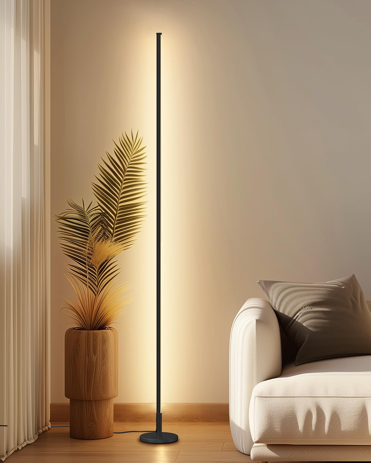 TACAHE Minimalist Corner Floor Lamp - Dimmable LED Night Light - 57in 12W - Black - Model TCH-CFL02