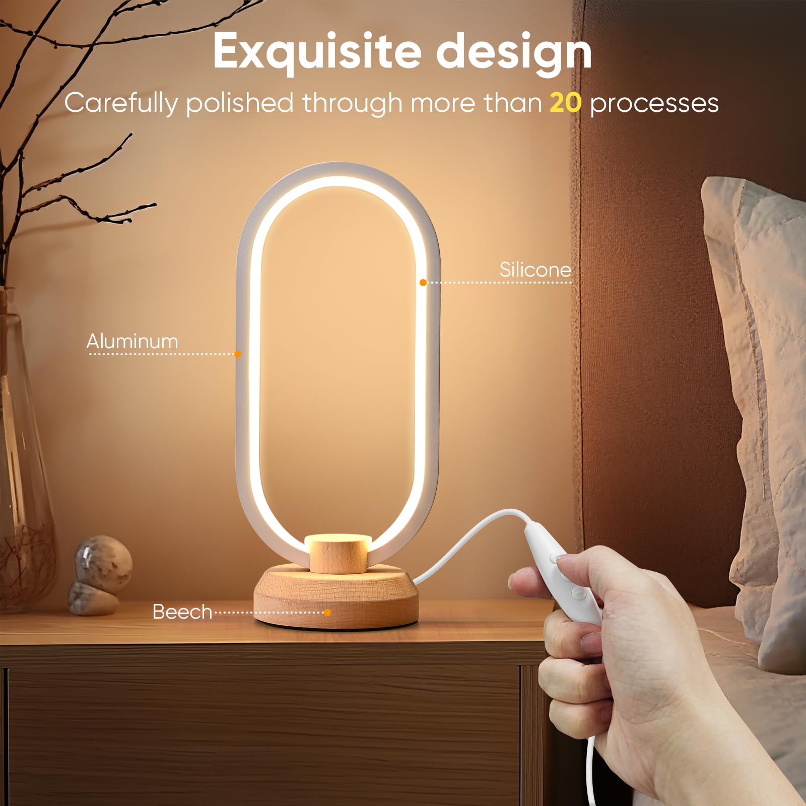 Lonrisway Modern Desk Lamp Led Wood Table Lamp, Bedroom Bedside Night Light, Dimmable Led Lighting, Creative Home Decor, Unique House Warmging Gift