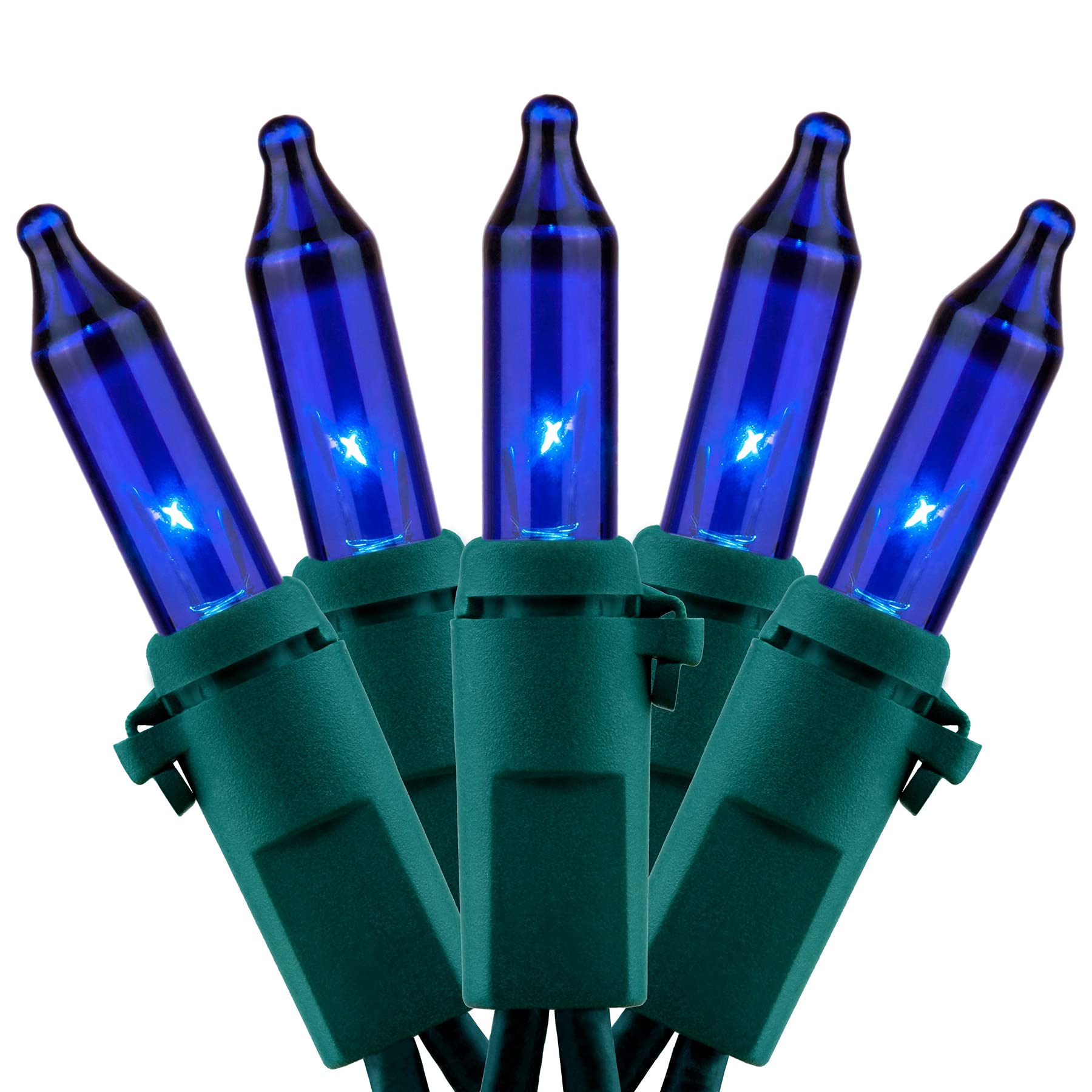 YULETIME Blue Christmas Lights, 200 Count, 66 Feet, UL Certified, Incandescent Mini Light Set, Green Wire