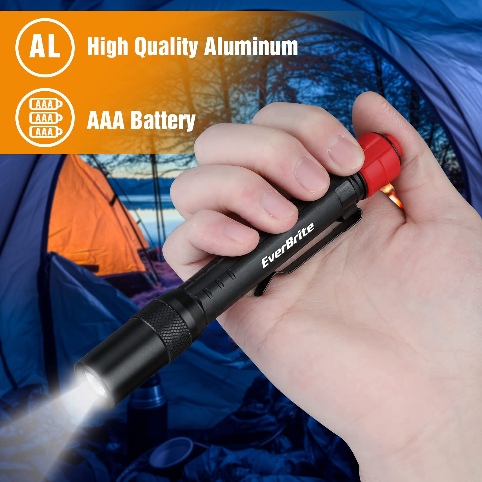 EverBrite Red Light Penlight Flashlight, 395nm UV/White Light, Multi-Function LED, 2pcs, AAA Batteries Included, Model E101088