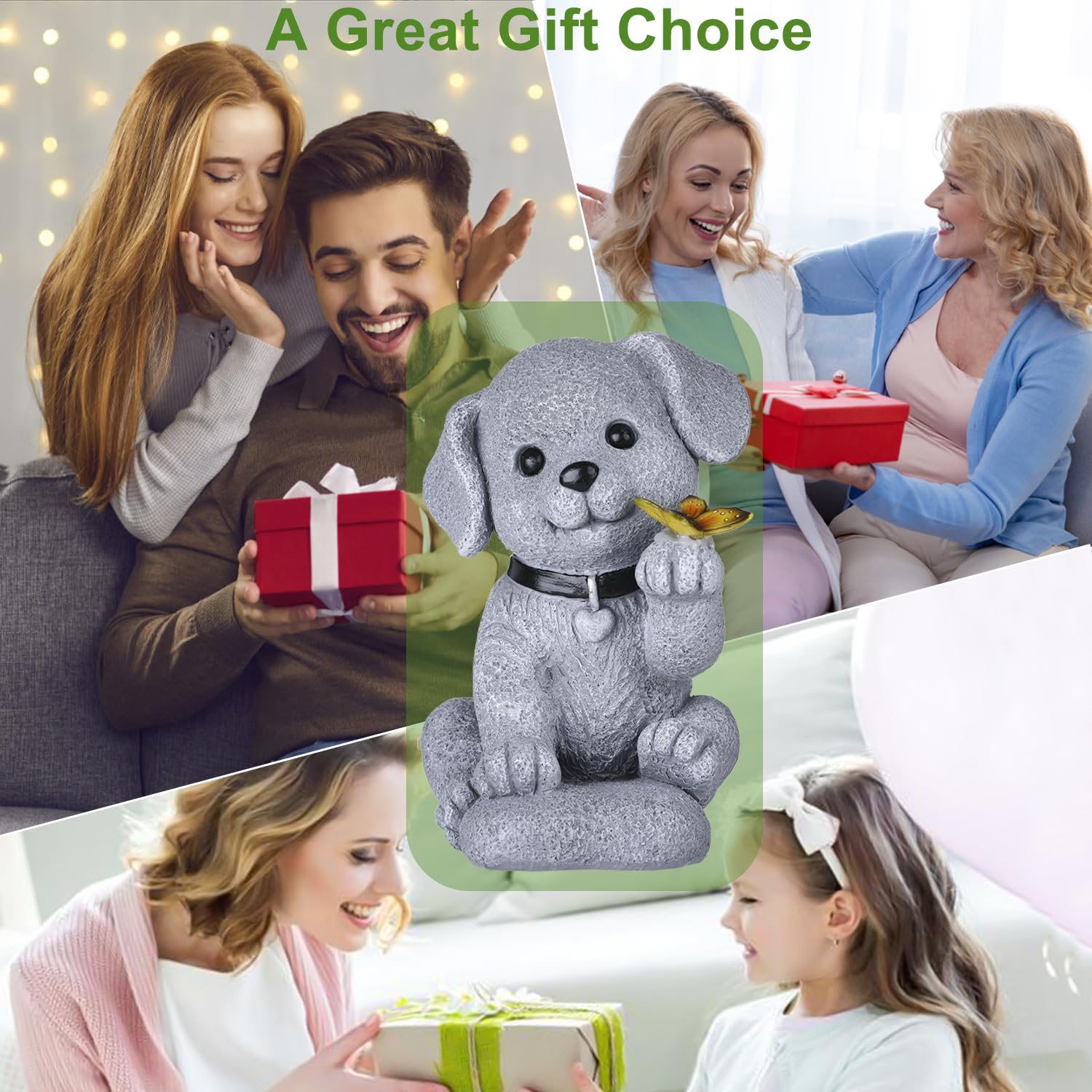 Cyhiyolies Solar Dog Statue Garden Decor With Butterfly Light - Waterproof Outdoor Yard Art For Patio, Lawn, Balcony For Mothers