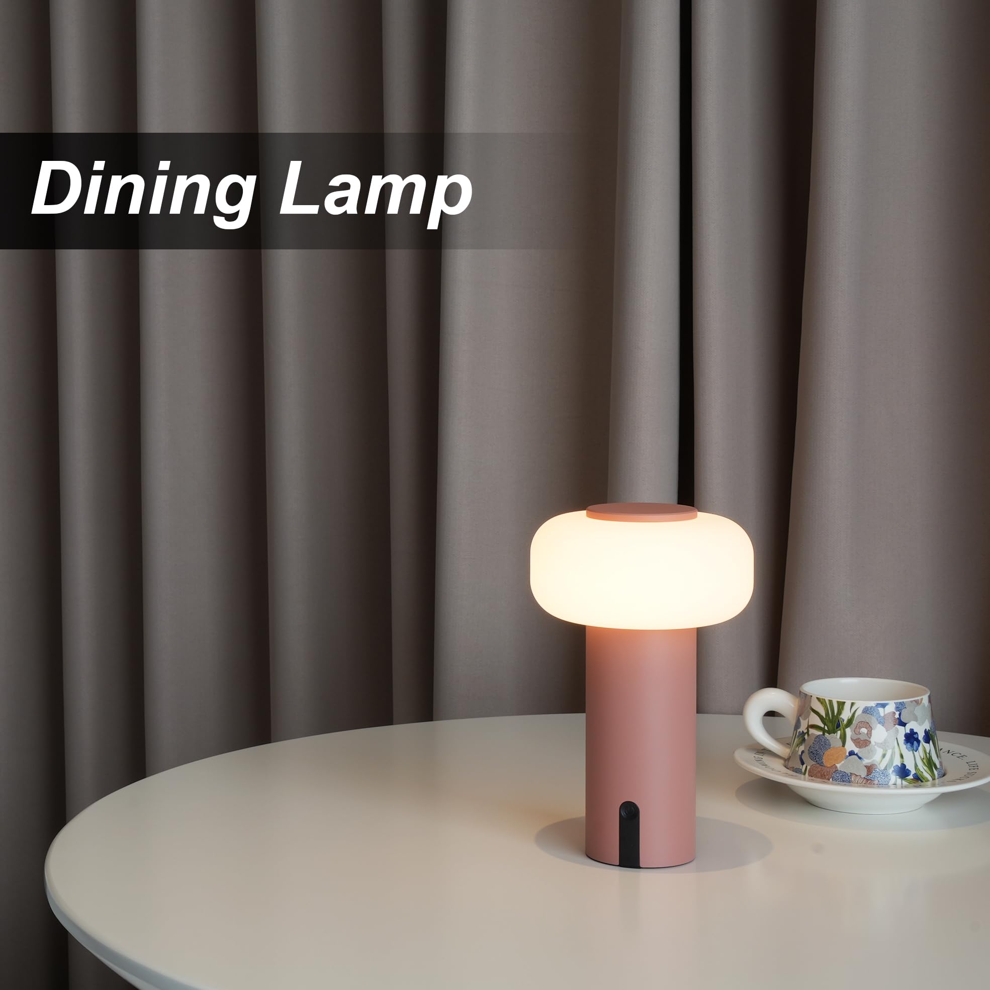 WEILAILUX Shower Lamp, Waterproof Cordless Table Lamp, Rechargeable Touch Dimmable Night Light, Pink, Model WL-3690