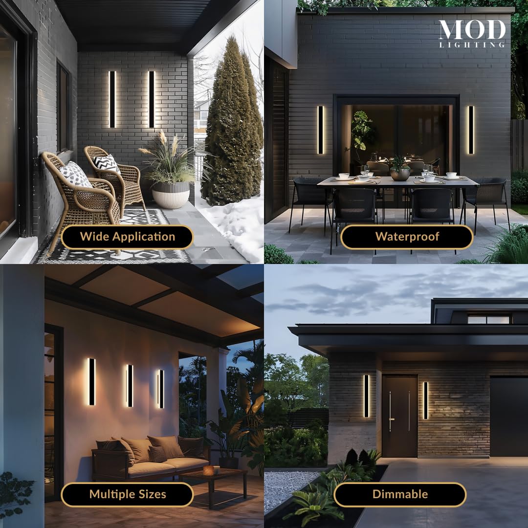 ?????? ???????????????? Haylen | Waterproof Outdoor Wall Light, Led Dimmable With Remote 3000K-6000K, Long Outdoor Porch Lights, Wired Lighting Fixture, Patio Exterior Wall Sconce, 1-Pack (Black, 24")