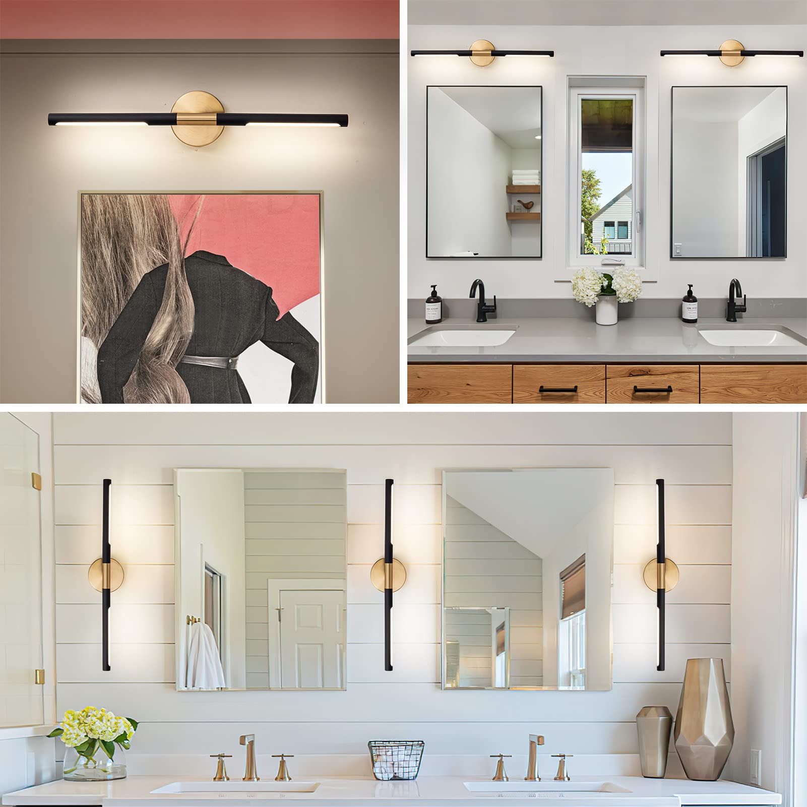 Linseeds Modern Bathroom Light Fixtures Over Mirror 24 Inch, 18W 360° Rotatable Dimmable 4000K Led Vanity Light Bar, Black And Gold Bathroom Vanity Lights Above Mirror, Led Bathroom Lighting