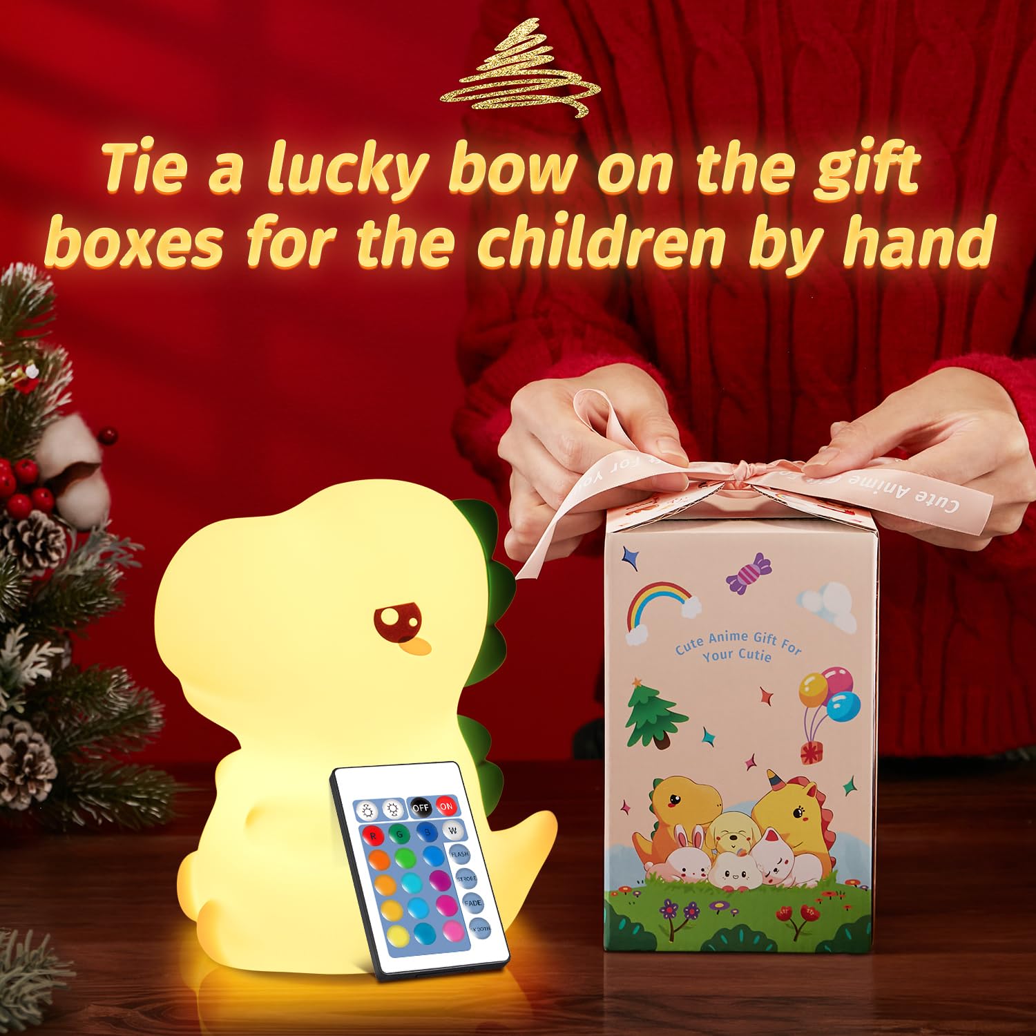 One Fire Dinosaur Night Light Lamp, Remote 16 Colors, Portable Rechargeable Silicone Toy for Boys, Model WH-a27