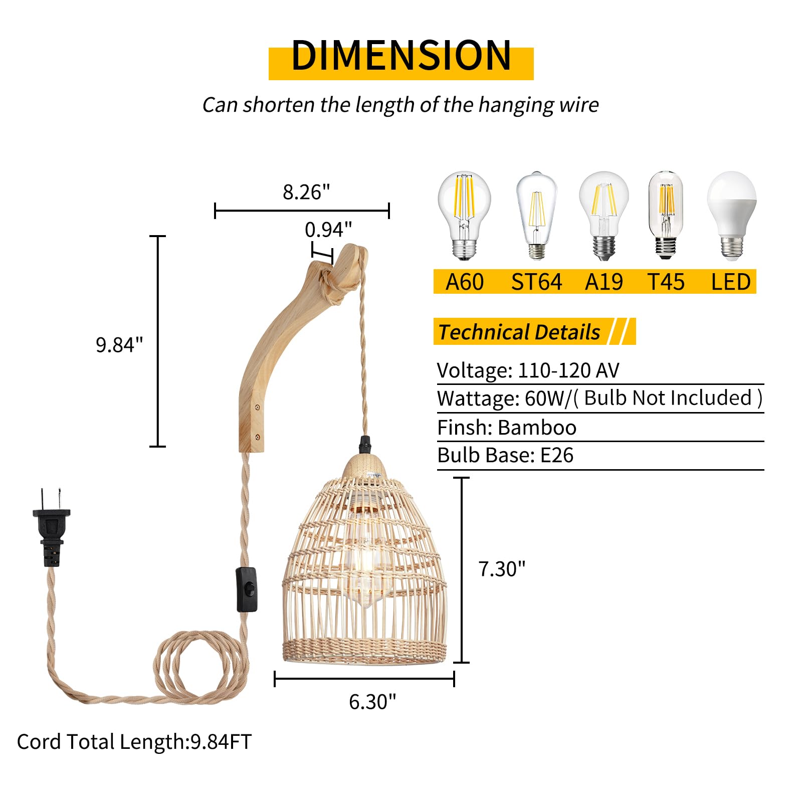 Frideko Wicker Wall Sconces Set Of Two Plug In, Rattan Wall Lamp With Plug In Cord, Farmhouse Wall Light Fixtures With 9.84Ft On