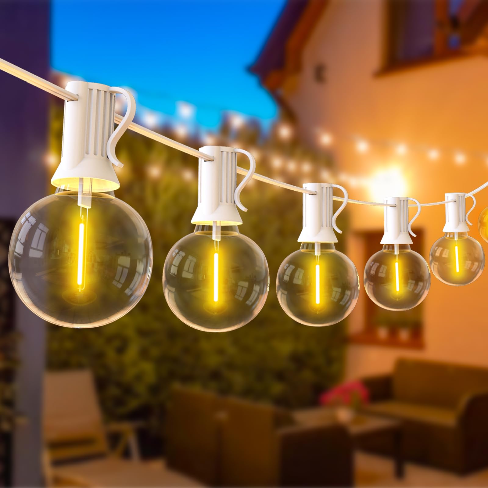 Arbrac 100FT 2-Pack Outdoor Festoon Lights, Waterproof, Dimmable LED Globe, Shatterproof, White, for Backyard, Porch, Garden