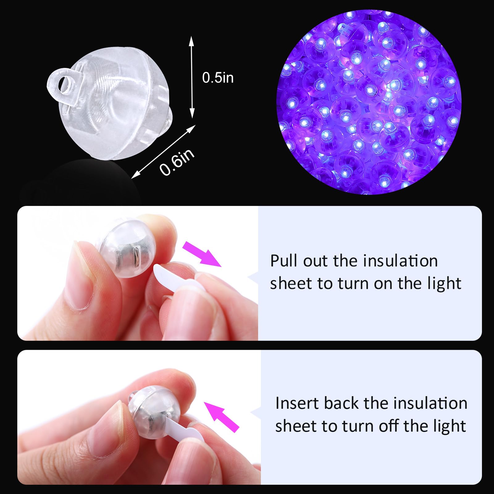 ZGWJ Mini LED Lights for Balloons, 100 Pcs, Purple, Plastic, Model A01-Mini, Twinkle Effect, Party Decorations