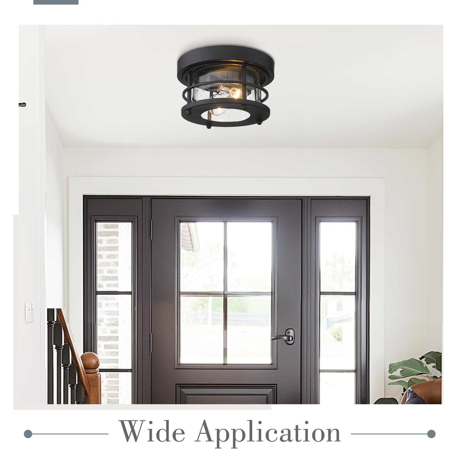Emliviar 2-Light Round Ceiling Light Fixture, 10 Inch Black Metal Flush Mount, Model WE2085F BK