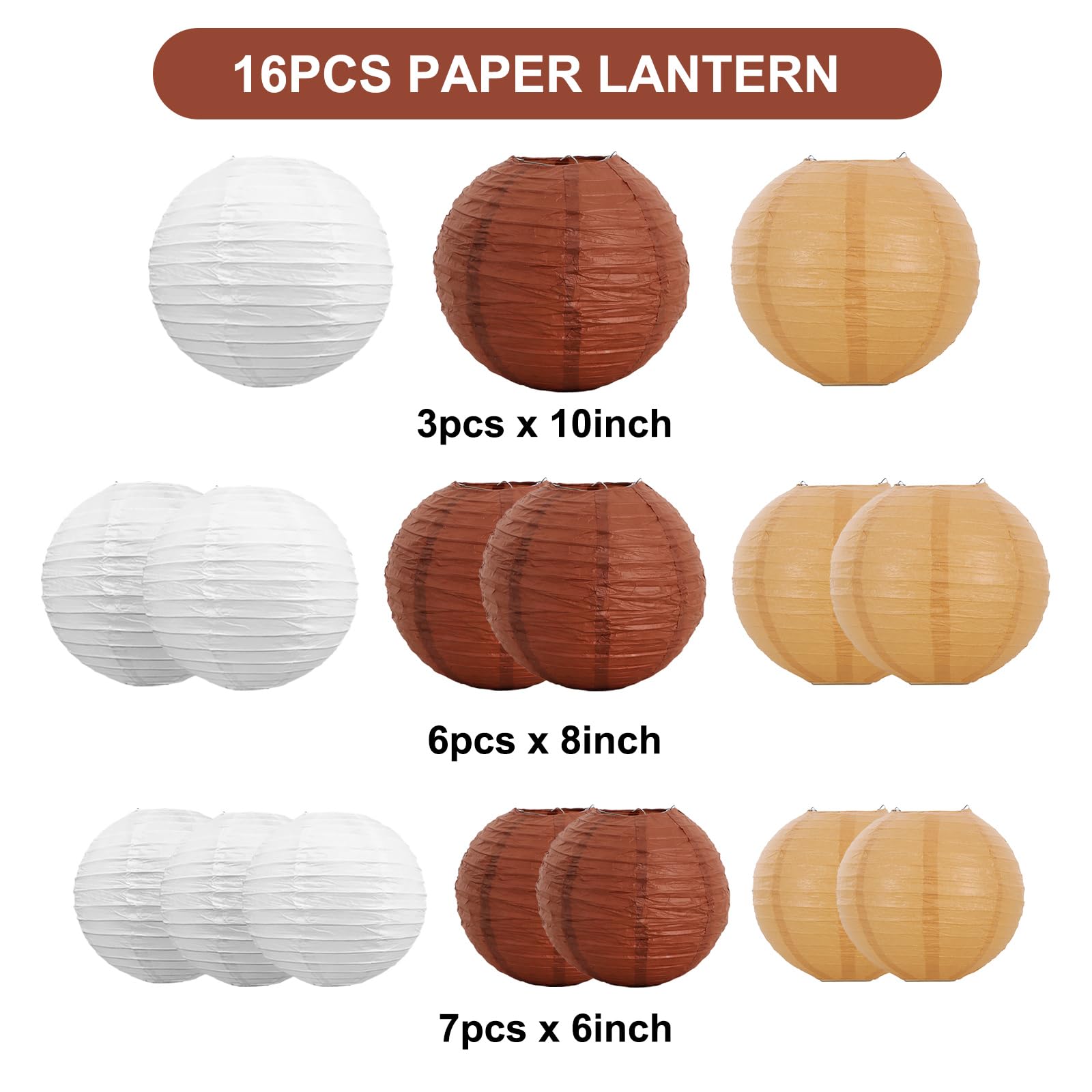 Beishida 16 Pcs Brown Mix Paper Lanterns,Hanging Decorative Chinese Japanese Round Paper Lantern Lamp For Bachelorette Party Fat