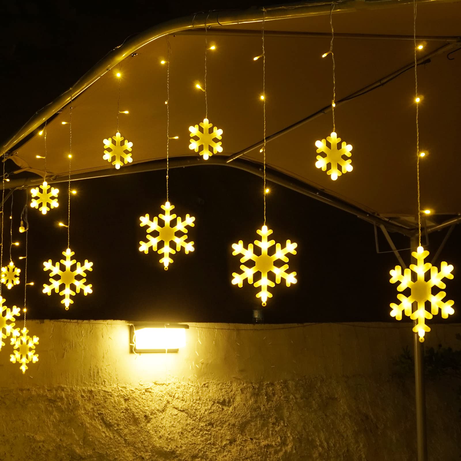 Toodour Christmas Snowflake Lights, 17.22ft, 264 LED, Warm White, 8 Modes, Connectable, Timer for Outdoor Decor