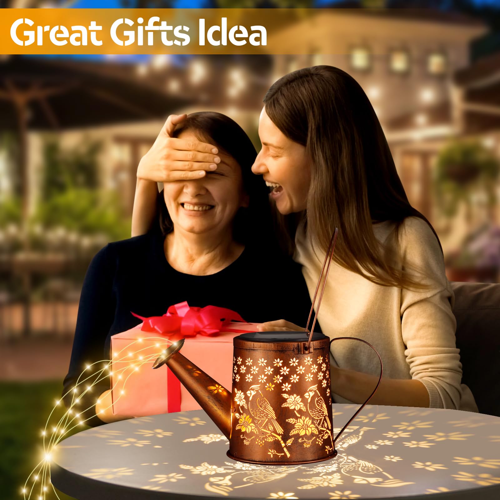 Outdoor Hanging Solar Lantern Waterproof Set Outside Metal Openwork Cardinal Watering Can Landscape Lights For Garden Yard Patio Pathway Decor Birthday Gifts For Women Mom Grandma -With Floor Pole
