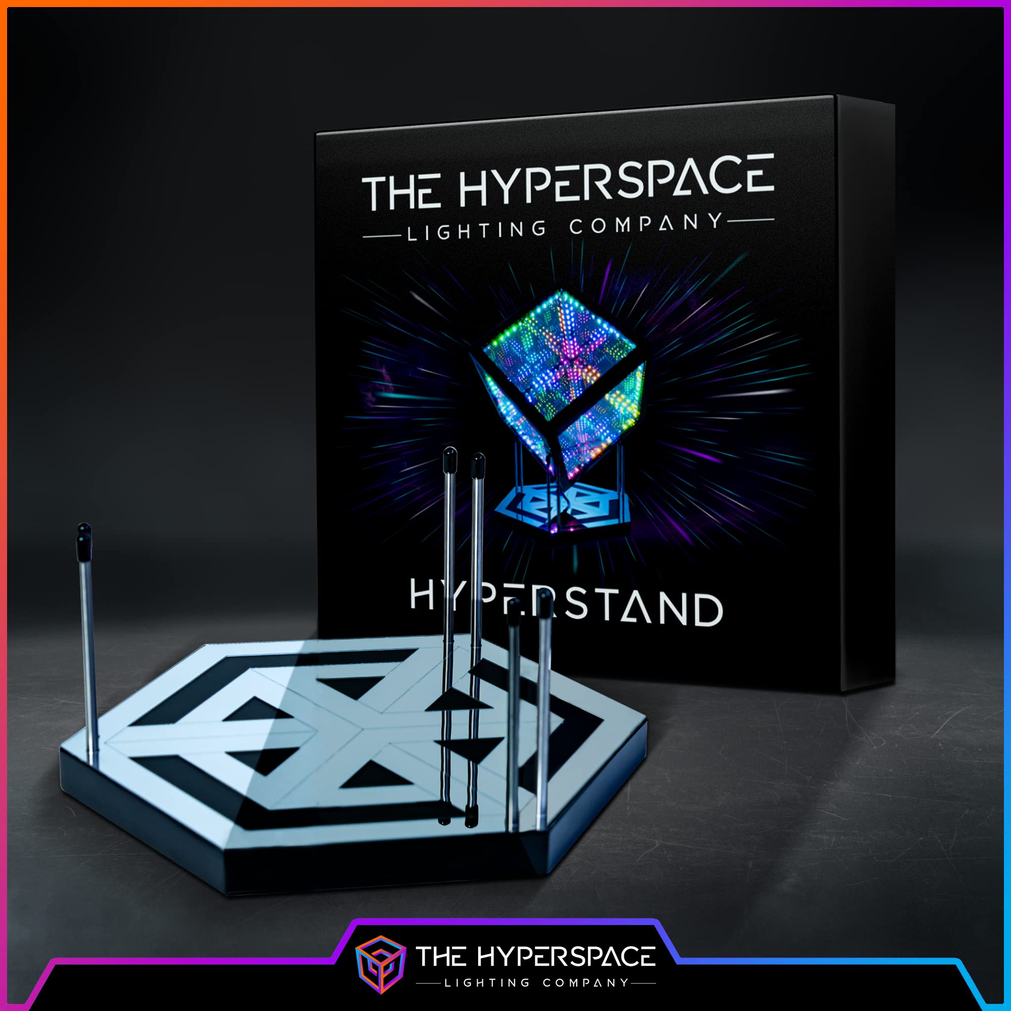 The Hyperspace Lighting Company HyperStand - 12.5-Inch Display Stand, Solid Bamboo Base, Stainless Steel Rods, Black, Model HS