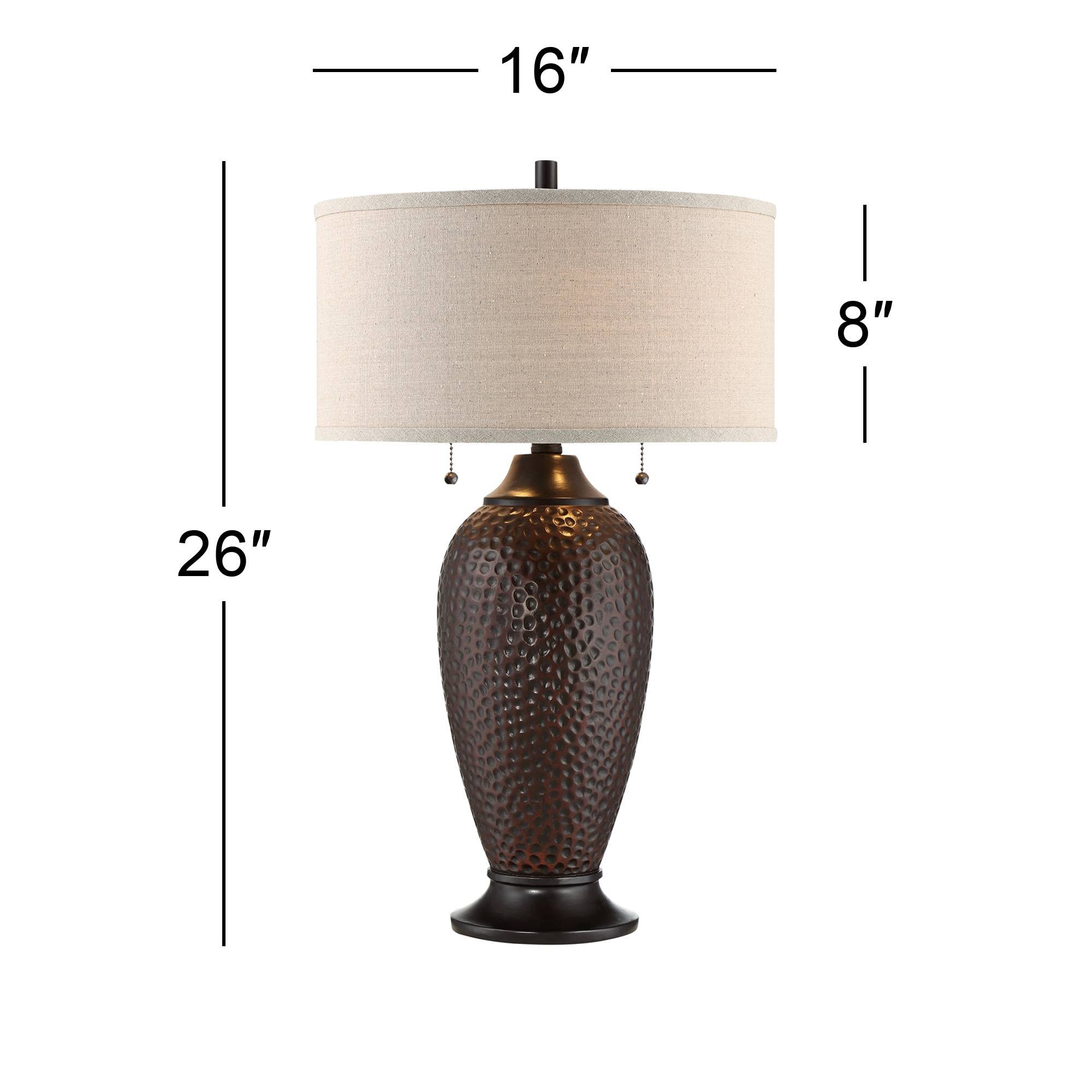 360 Lighting 26" Cody Table Lamps Set of 2, Modern Industrial Style, Hammered Oiled Bronze with Brown Oatmeal Linen Shade