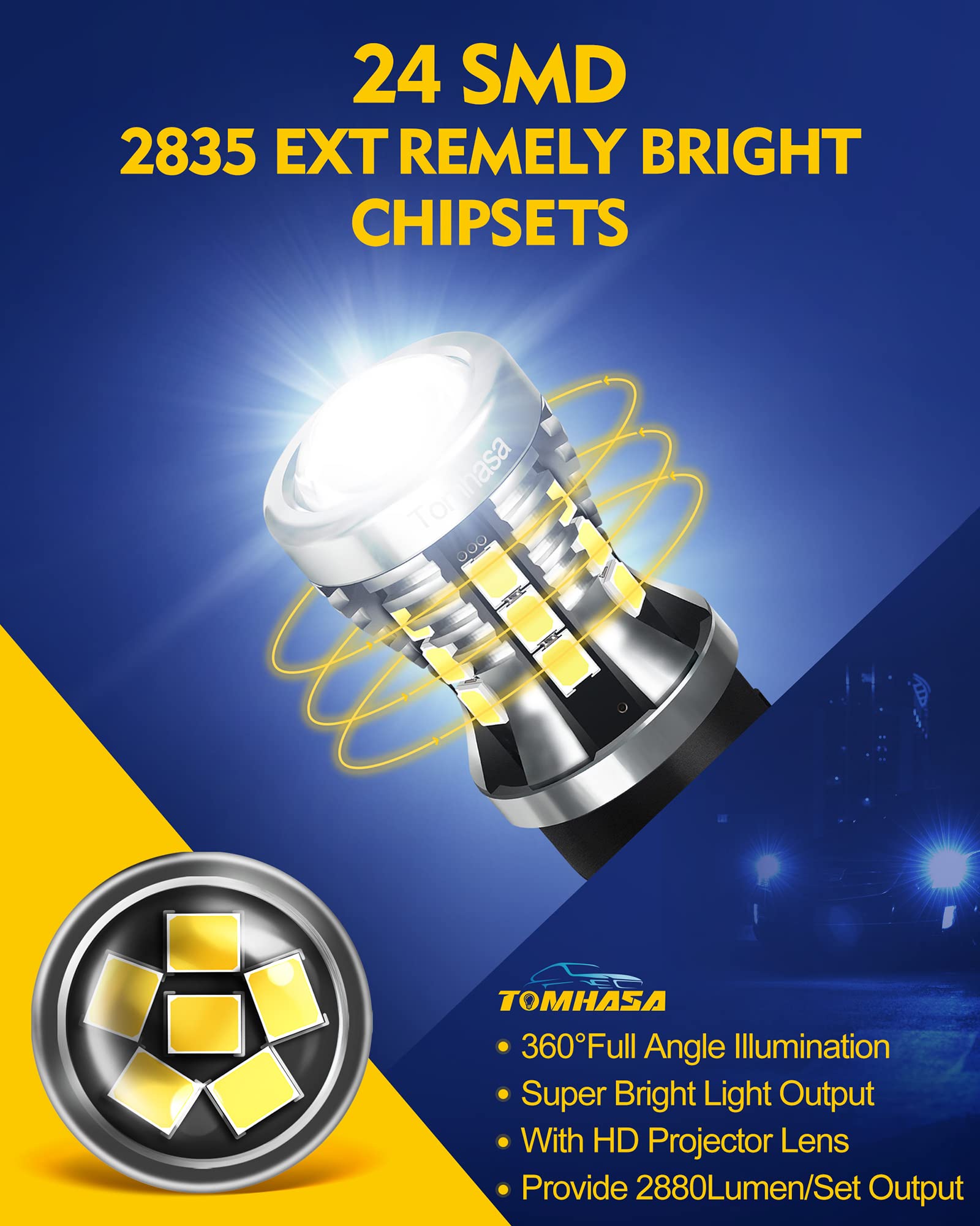 Tomhasa 1156 LED Bulbs, 6000K Bright White, Aluminum, Backup/Reverse/Turn Signal Lights, Pack of 2