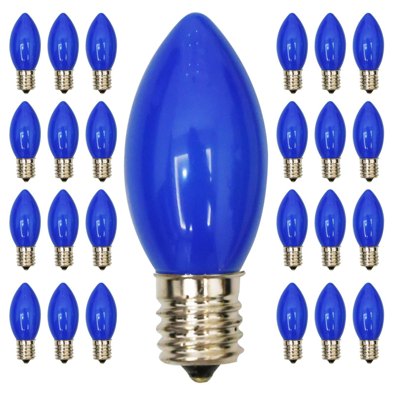 25 Pack C9 Christmas Replacement Light Bulbs, Blue Ceramic Bulbs C9 Vintage Christmas Light For Outdoor Patio Indoor String Ligh