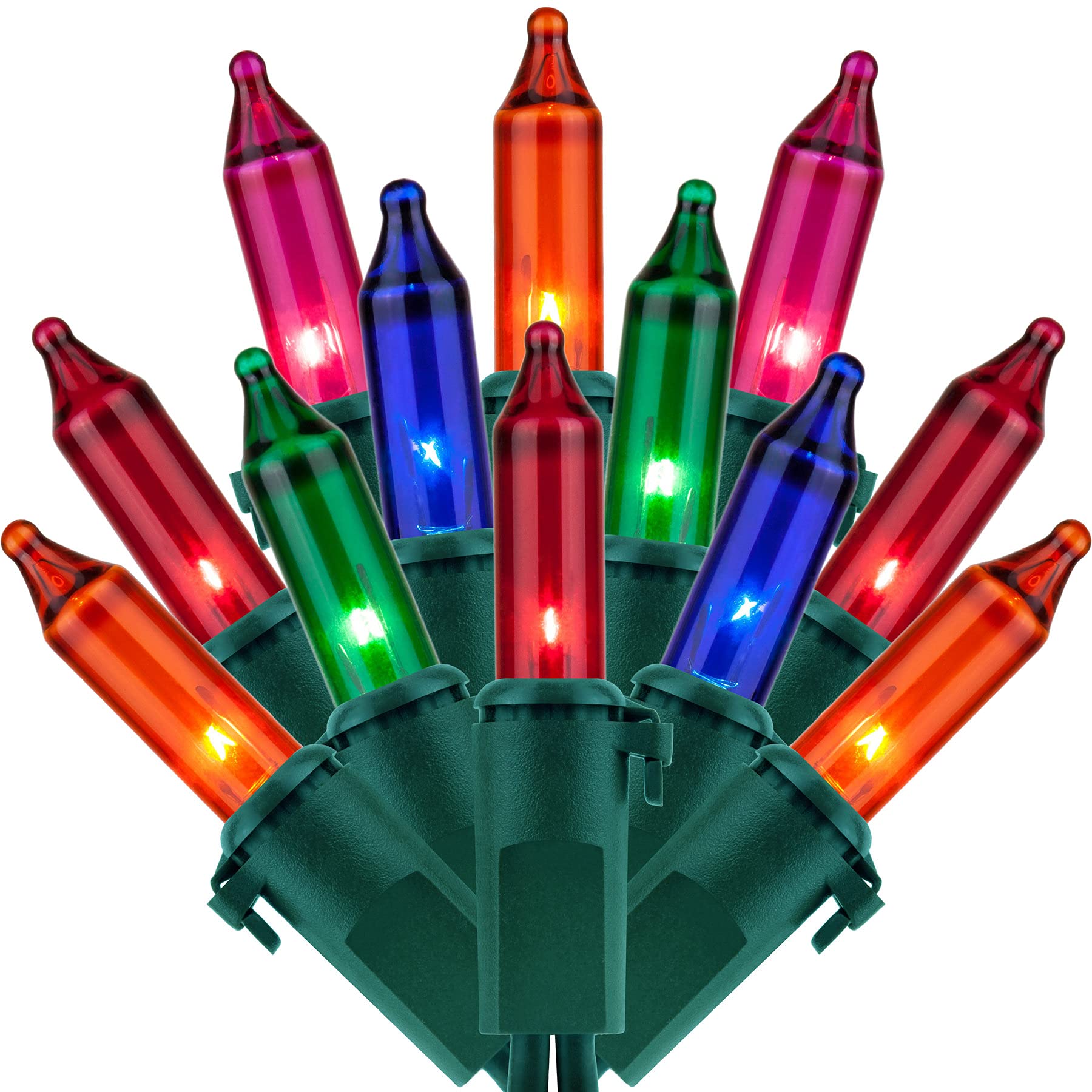 SWEET SHINE Multicolor Christmas Lights, 200 Count (2 Strands of 100), 33 ft Green Wire, UL Listed, Copper Wire & Glass Bulbs