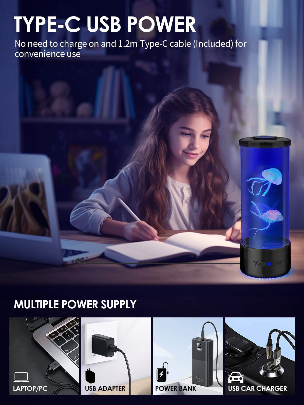 Bodami Jellyfish Lamp - Large LED Mood Light, Remote Dimmable, Black, Model 8606, Ideal for Room Decoration