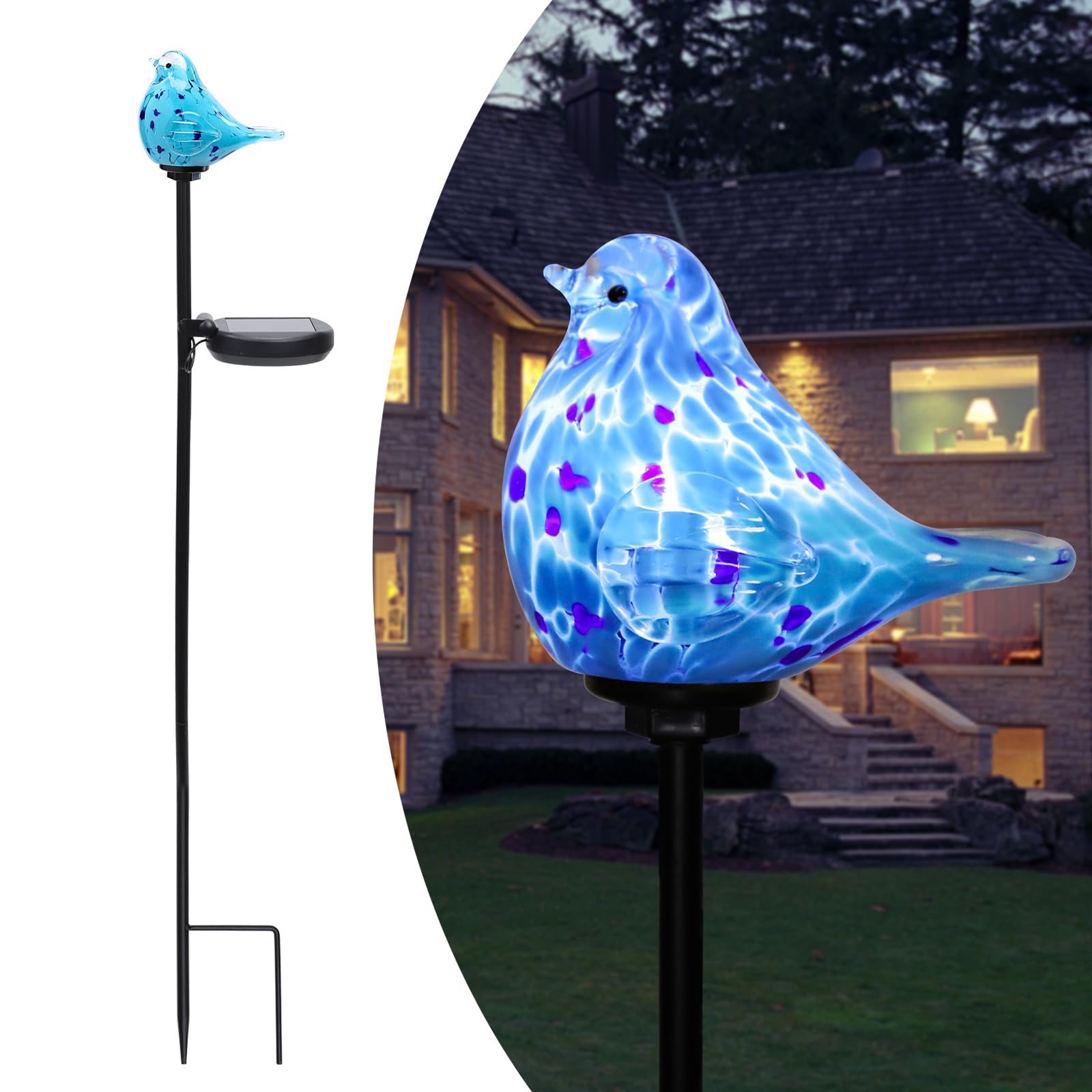Afirst Decorative Solar Lights Outdoor Solar Bluebird Stake Lights Hand Blown Glass Decorative Garden Pathway Lights Outdoor Wat
