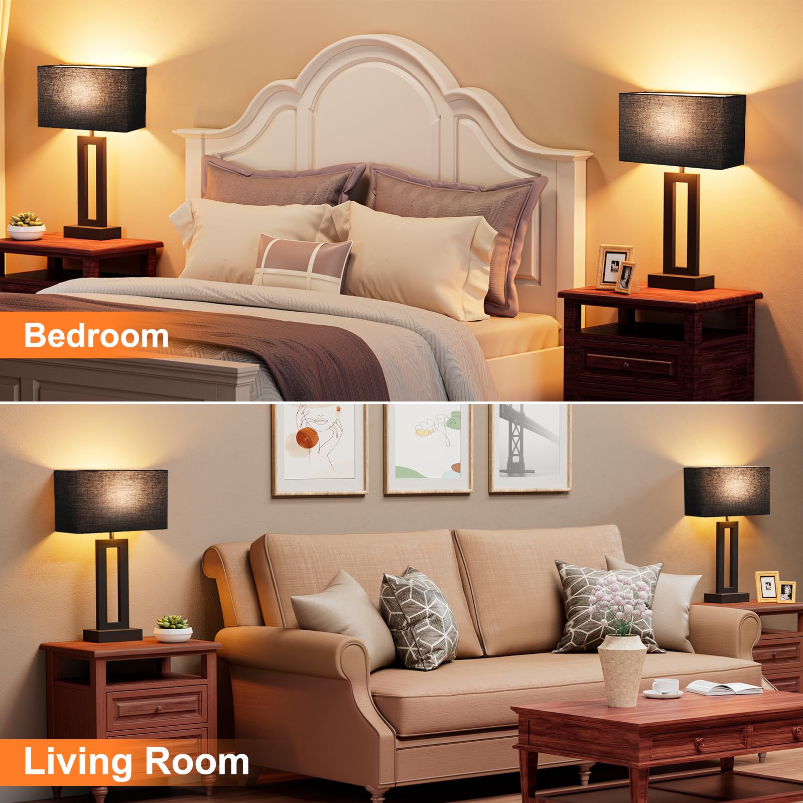 Nightstand Table Lamps For Bedrooms Set Of 2 - Touch Bedside Lamp With Usb C+A, 3 Way Dimmable Living Room Lamps For End Tables