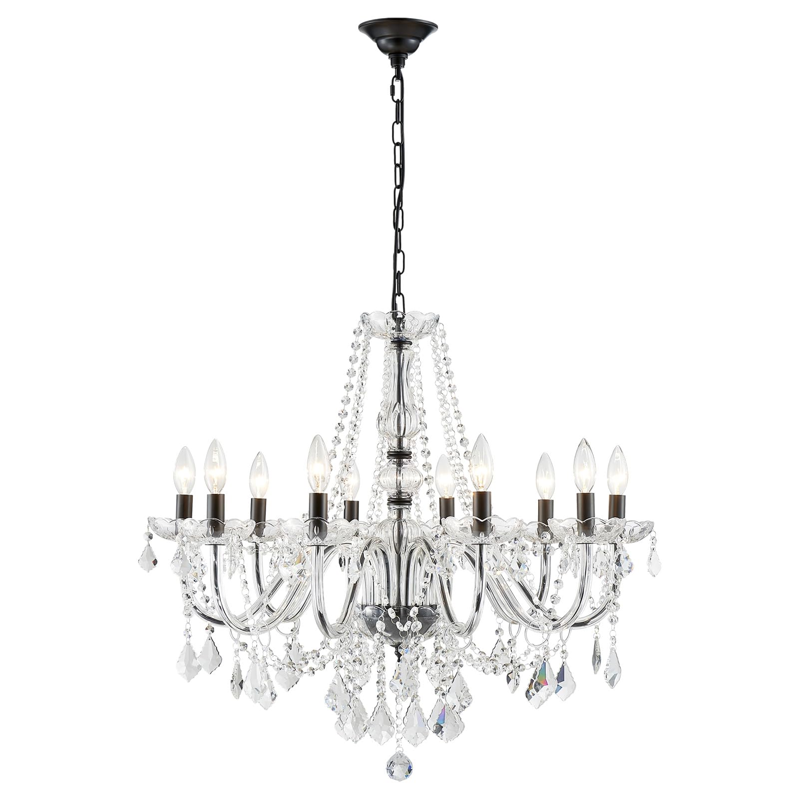 ANJIADENGSHI Large Black Crystal Chandelier, 10-Lights, 30.3in High x 26.8in Wide, Modern Design for Dining Room, Living Room, F